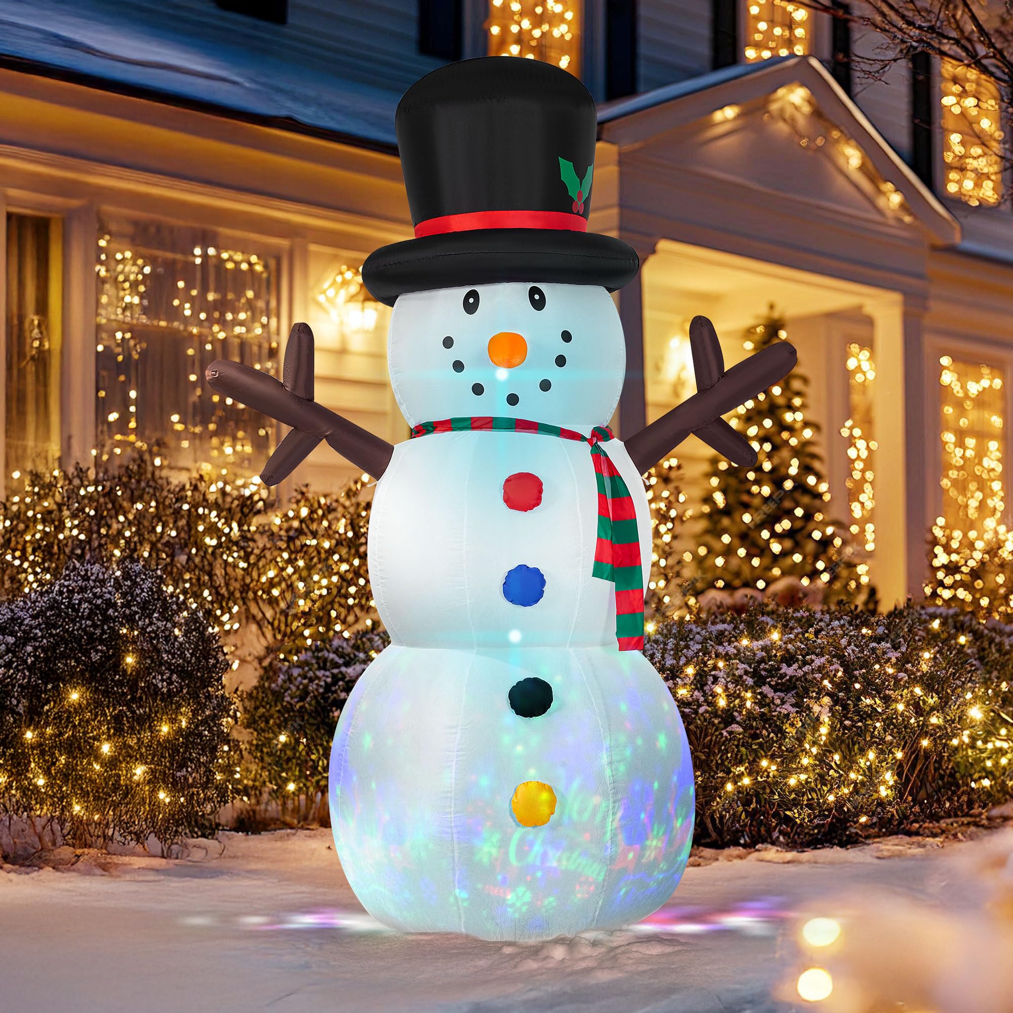 VIVOHOME 8FT Christmas Inflatable Outdoor Decoration, Snowman with Colorful Button, Navidad Blow Up Yard Decor with Built-in LED Light for Lawn, Garden, Party