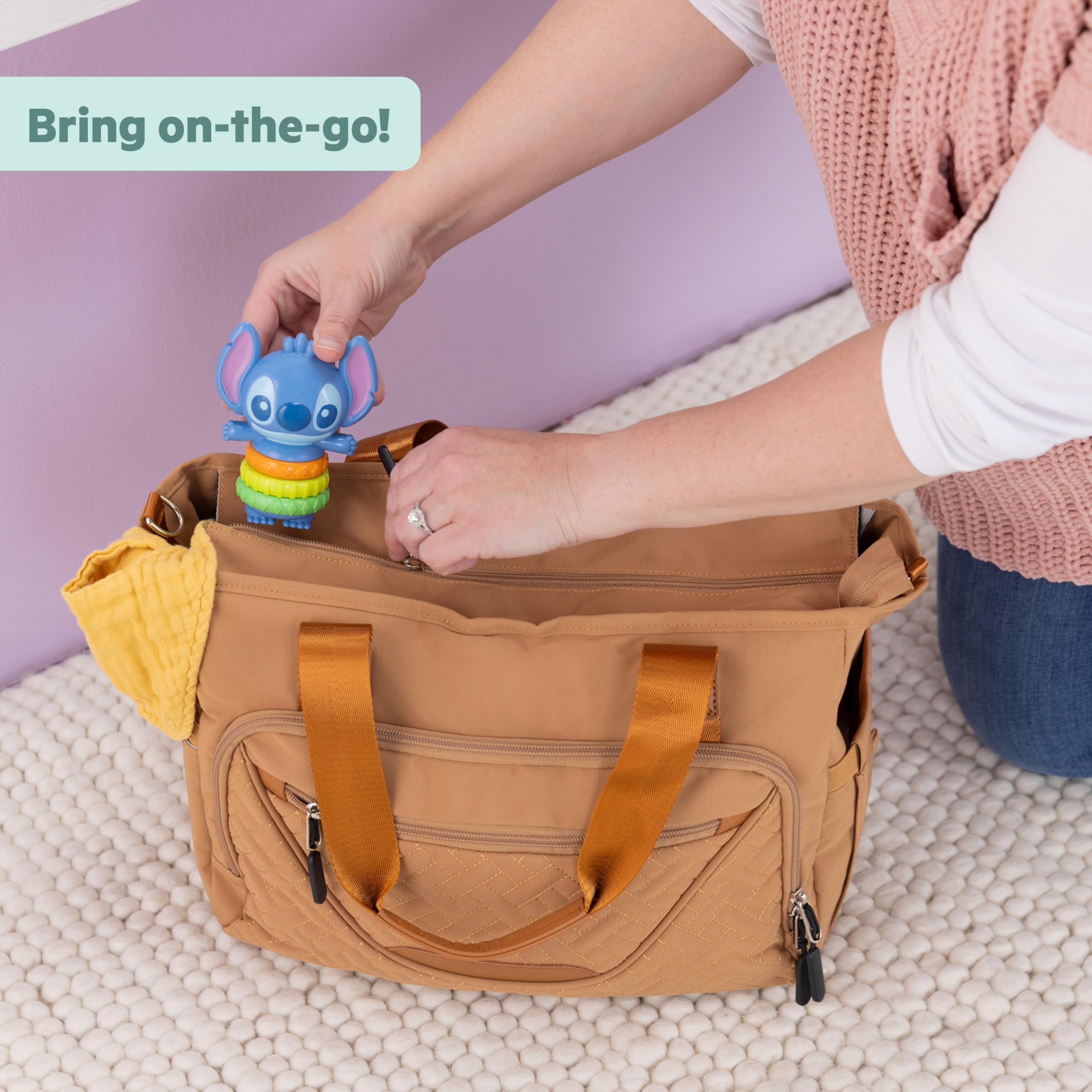 Bright Starts Disney Baby Stitch Twist-a-Stitch Fidget Toy with Textured Rings and Rattle Beads, On The Go Toy for Newborns & Up - Image 4