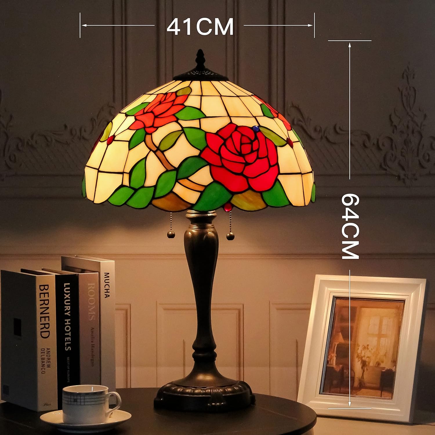One-Day Sale: Up to 80% Off Mural Times Lighting Tiffany Table Lamp W16H25 Inch Elegant Red Rose Floral Stained Glass Light Shade Antique Bedside Table Reading Light for Living Room Art Crafts Gifts