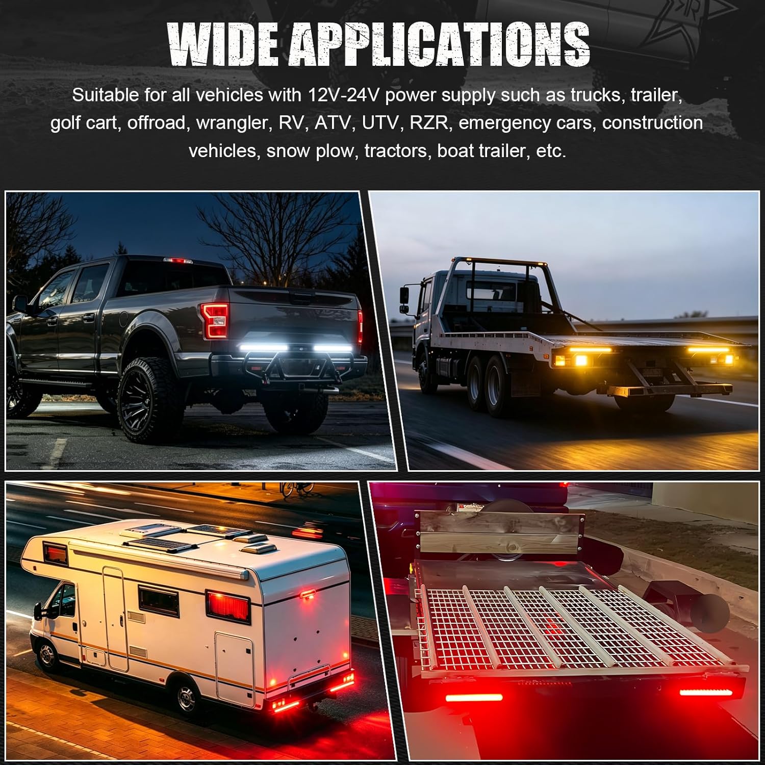 PSEQT 3 Color Trailer Tail Brake Stop Turn Signal Running LED Lights Bar Amber Red White Rear Identification Marker Waterproof Light Strip for Trailer Truck Pickup Offroad RV ATV UTV Bus Van, 2Pcs