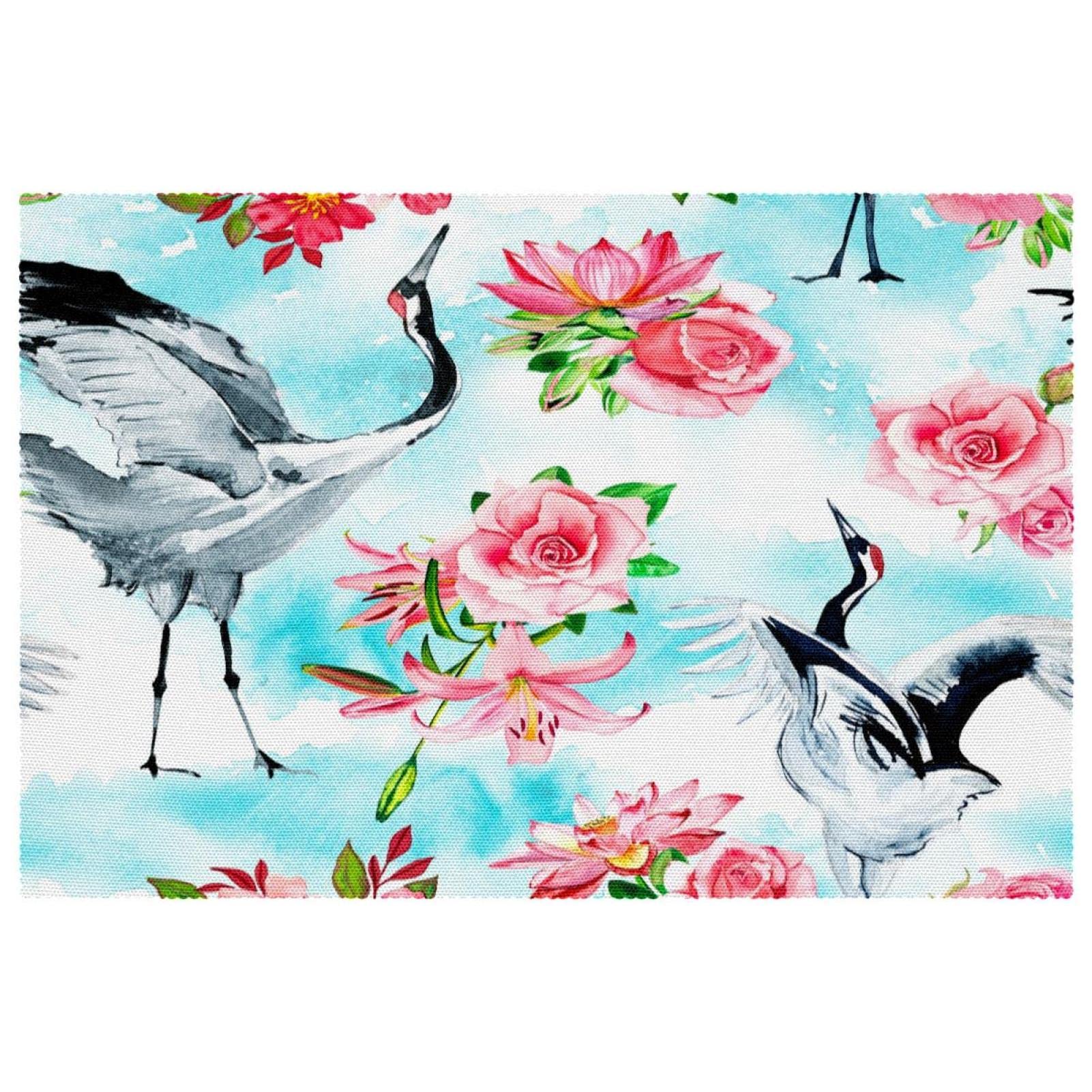 Sets de table en tissu Oxford anti tache et chaleur motif grue rouge