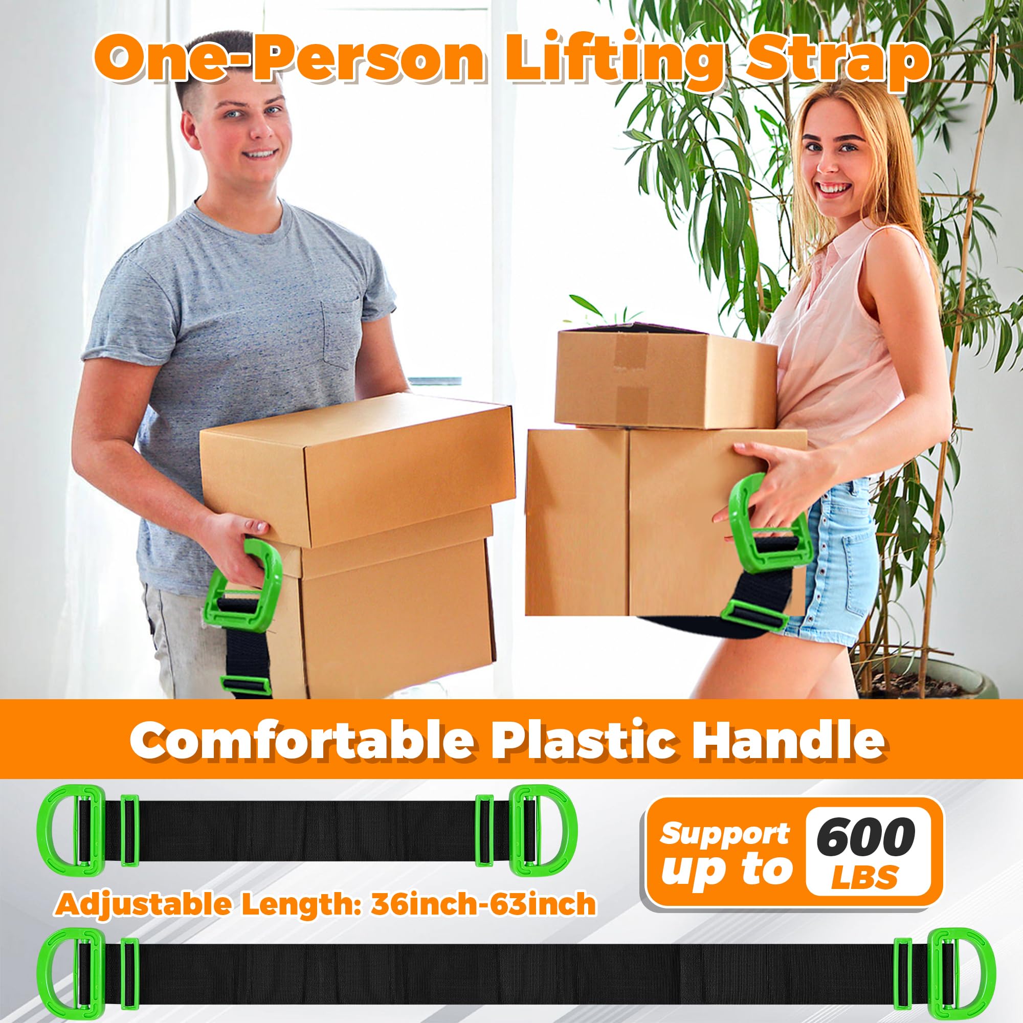 Moving Straps Furniture Moving Adjustable Straps 2-Personen-Hebe- und Bewegungssystem, Schulterheben und Bewegen von Möbeln, Geräten, Matratzen, schweren Gegenständen bis zu 362,9 kg (Gurtstil)