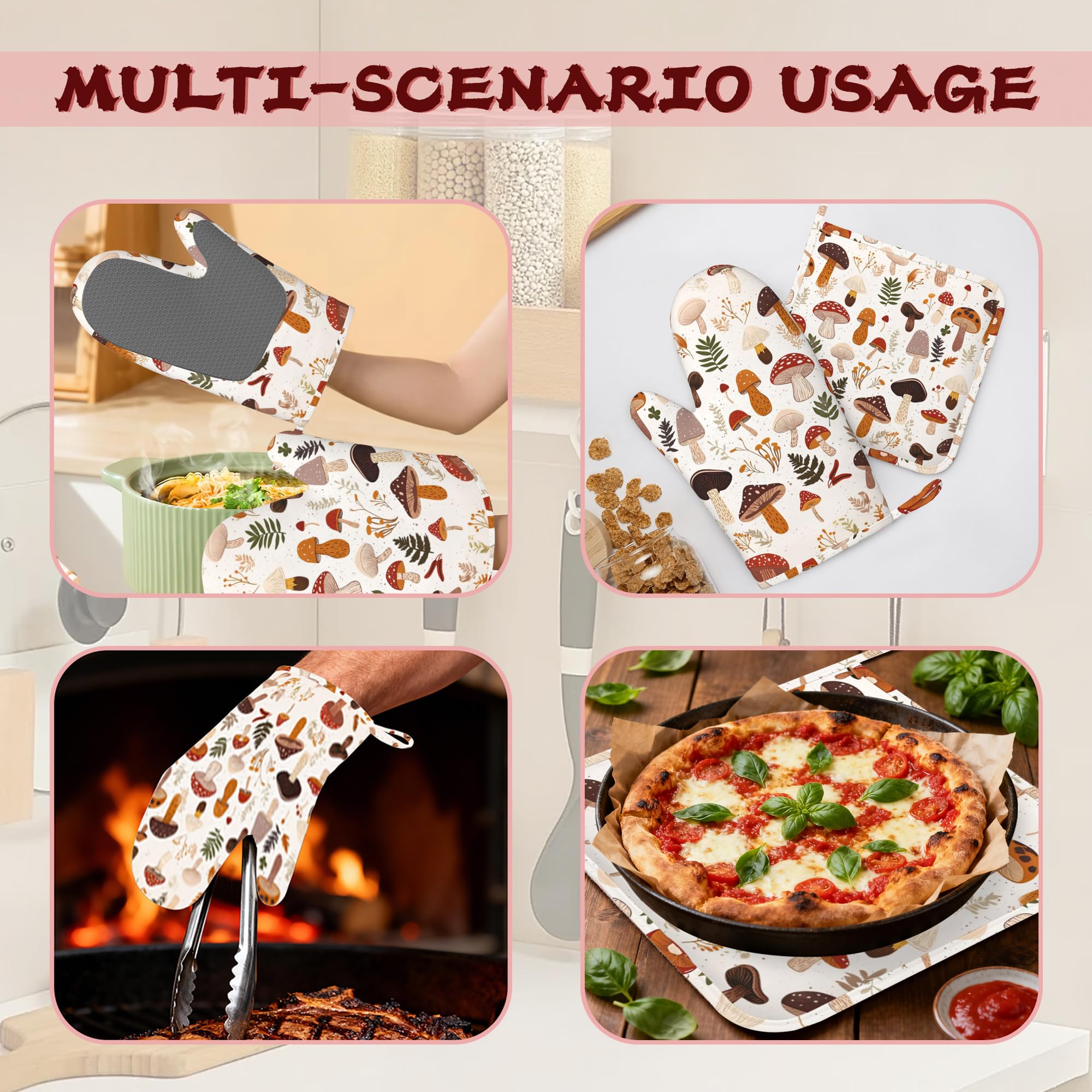 Juego de 4 manoplas de horno de silicona resistentes al calor y soporte para ollas, guantes de cocina antideslizantes para hornear, barbacoa, cocinar, asar a la parrilla
