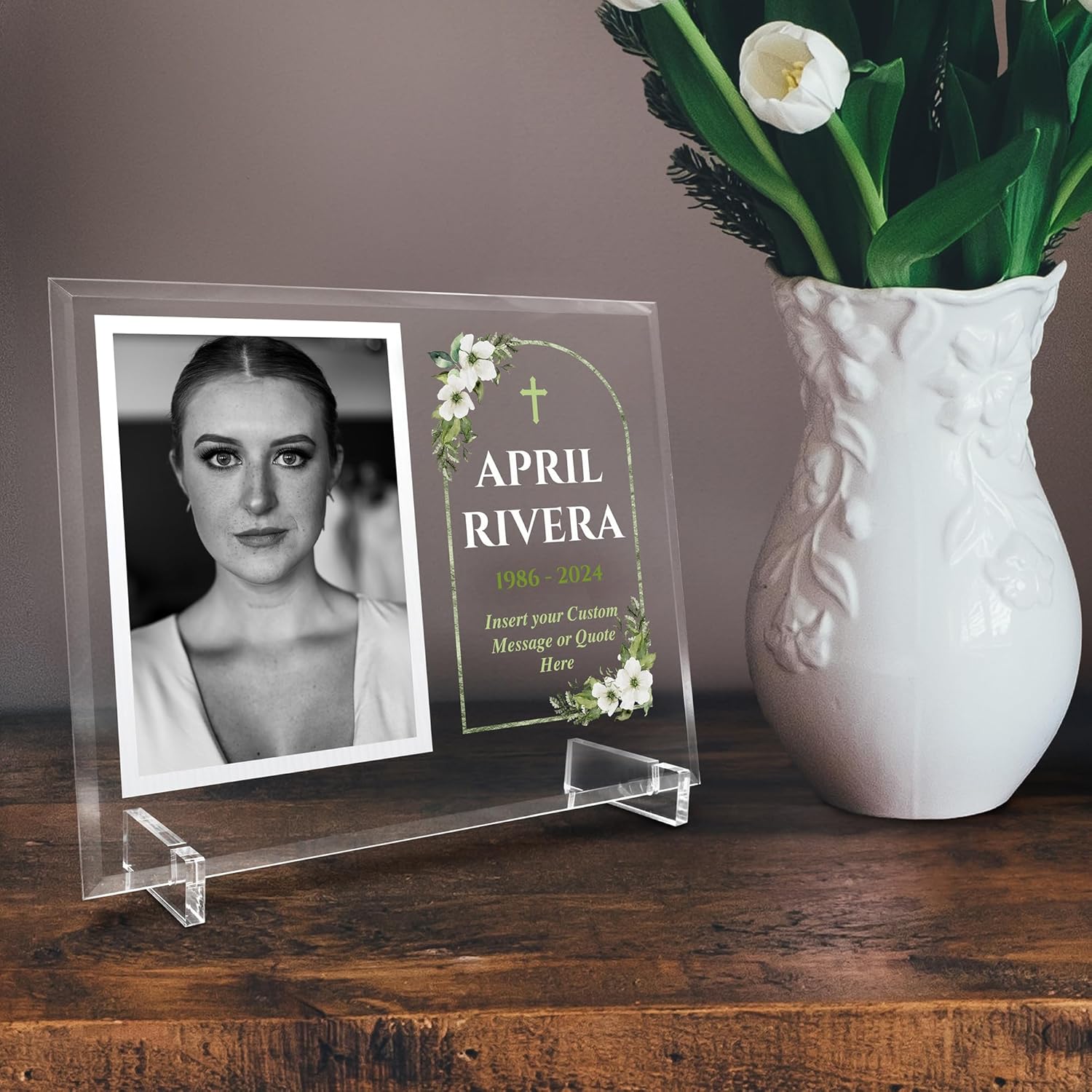 Basic Fundamentals 11.75"x9.75" Custom Glass Picture Frame for 5x7 Photo, Personalized Memorial Picture Frame, In Loving Memory Picture Frame and Celebration of Life Decorations (Design 3)