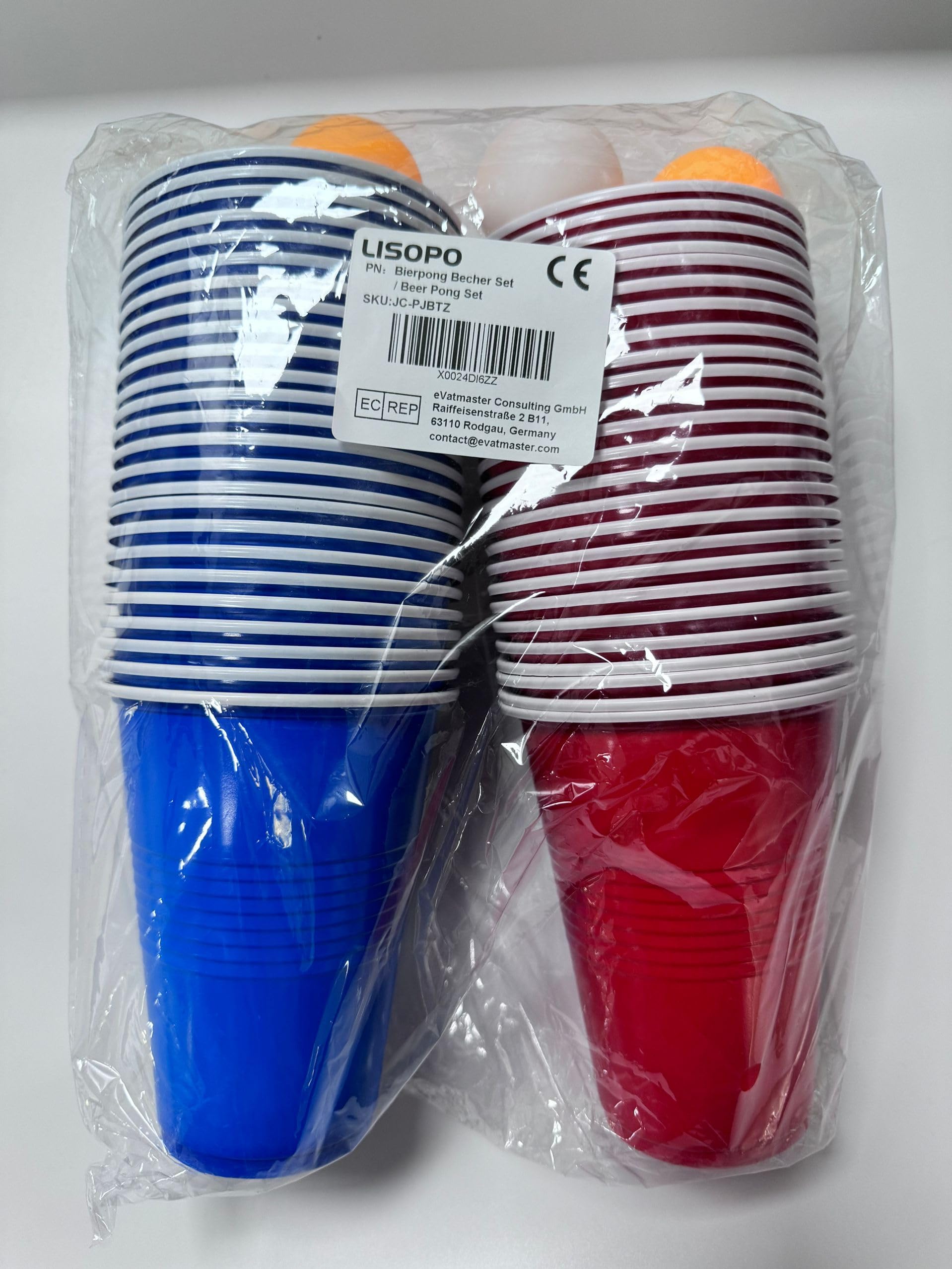 LISOPO Zestaw kubków do piwa, gry do picia, 50 kubków (500 ml) z 12 piłkami do tenisa stołowego, plastikowy kubek na imprezy i festiwale