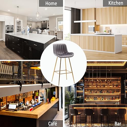Miniatura 63 de Sidanli Blue - Juego de 2 taburetes de bar de terciopelo de 24 pulgadas con reposapiés, sillas de bar modernas para el hogar, isla de cocina,