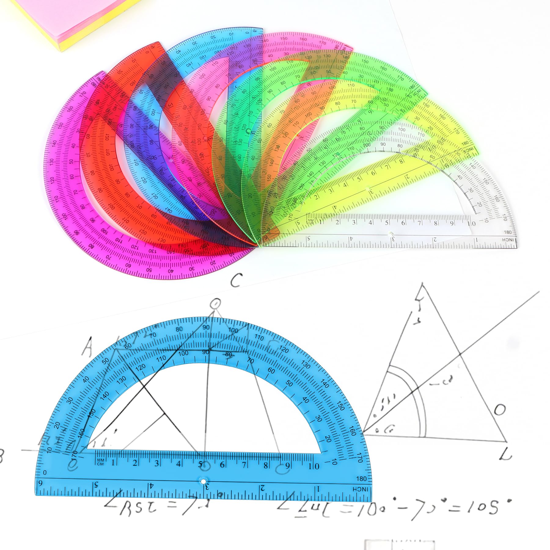Unjoo Winkelmesser aus Kunststoff, 180 Grad, für Geometrie, Klassenzimmer, Studenten, Schule, Bürobedarf, 15,2 cm, 2 Stück (transparent)