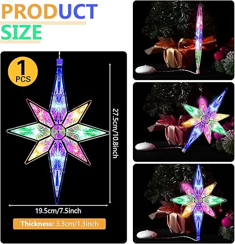 Miniatura 3 de Mudder Luces de estrella de Navidad de 10.8 pulgadas para ventana, decoración de árbol de estrella iluminada de plástico, estrellas colgantes