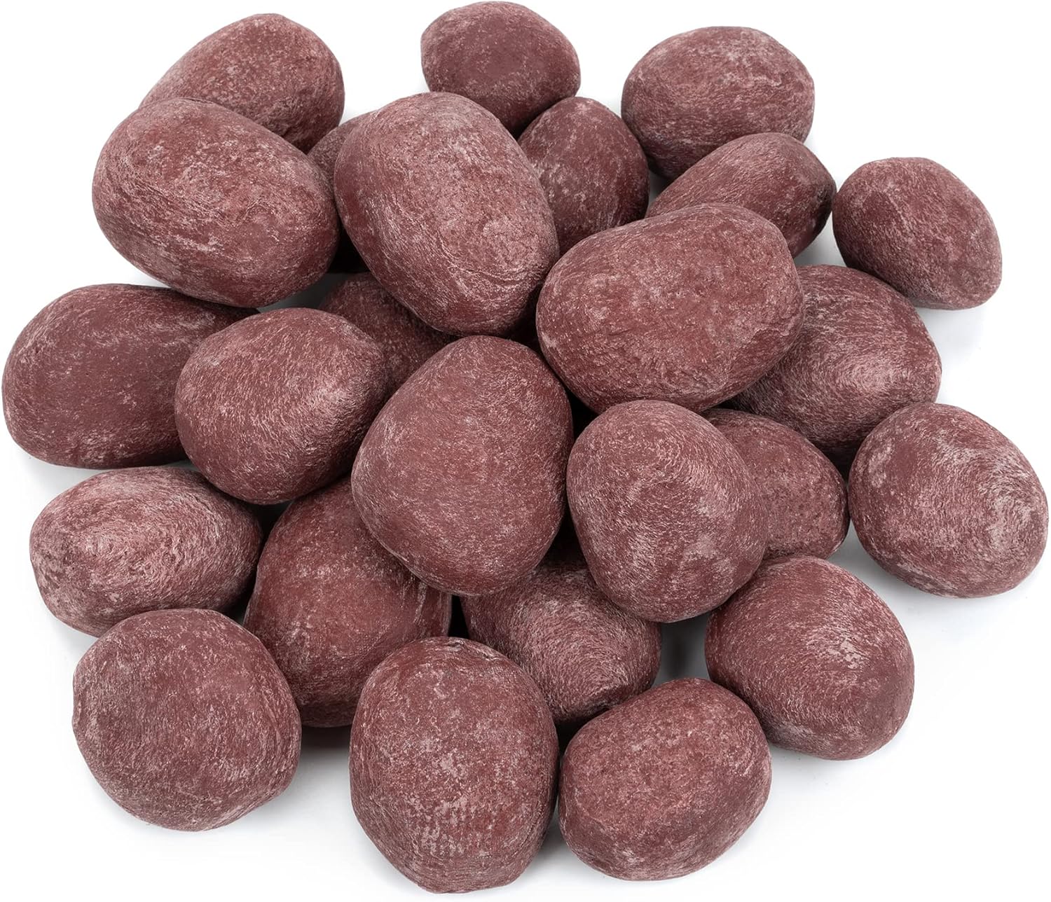 Stanbroil 24pcs Light Weight Ceramic Fiber Pebble Stones for Indoor Outdoor, Gas Inserts, Ventless, Vent Free, Electric, Outdoor Fireplaces and Fire Pits - Brick red