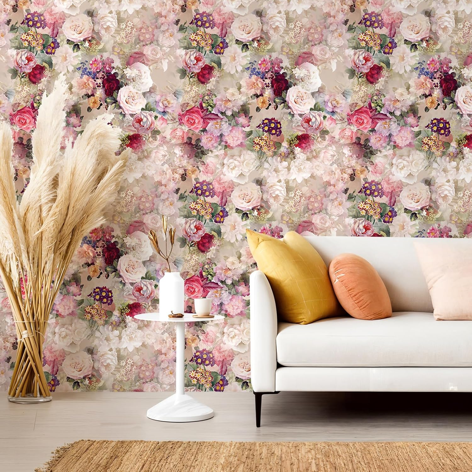 VEELIKE Pink Bouquet Floral Peel and Stick Wallpaper Vintage Floral Wallpaper for Bedroom Bathroom Nursery 17.7''x354'' Prepasted Removable Flower Wall Paper Botanical Contact Paper for Cabinets Walls