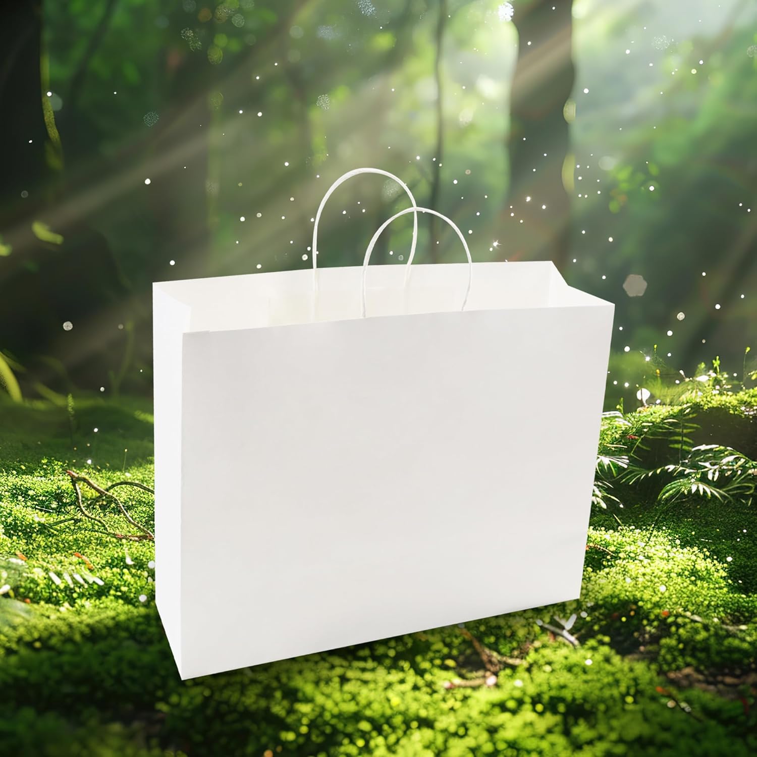 HAPPY CHEERS Kraft Paper Gift Bags, 50 Pack Large Paper Bags with Handles, 16x6x12 Inches, White