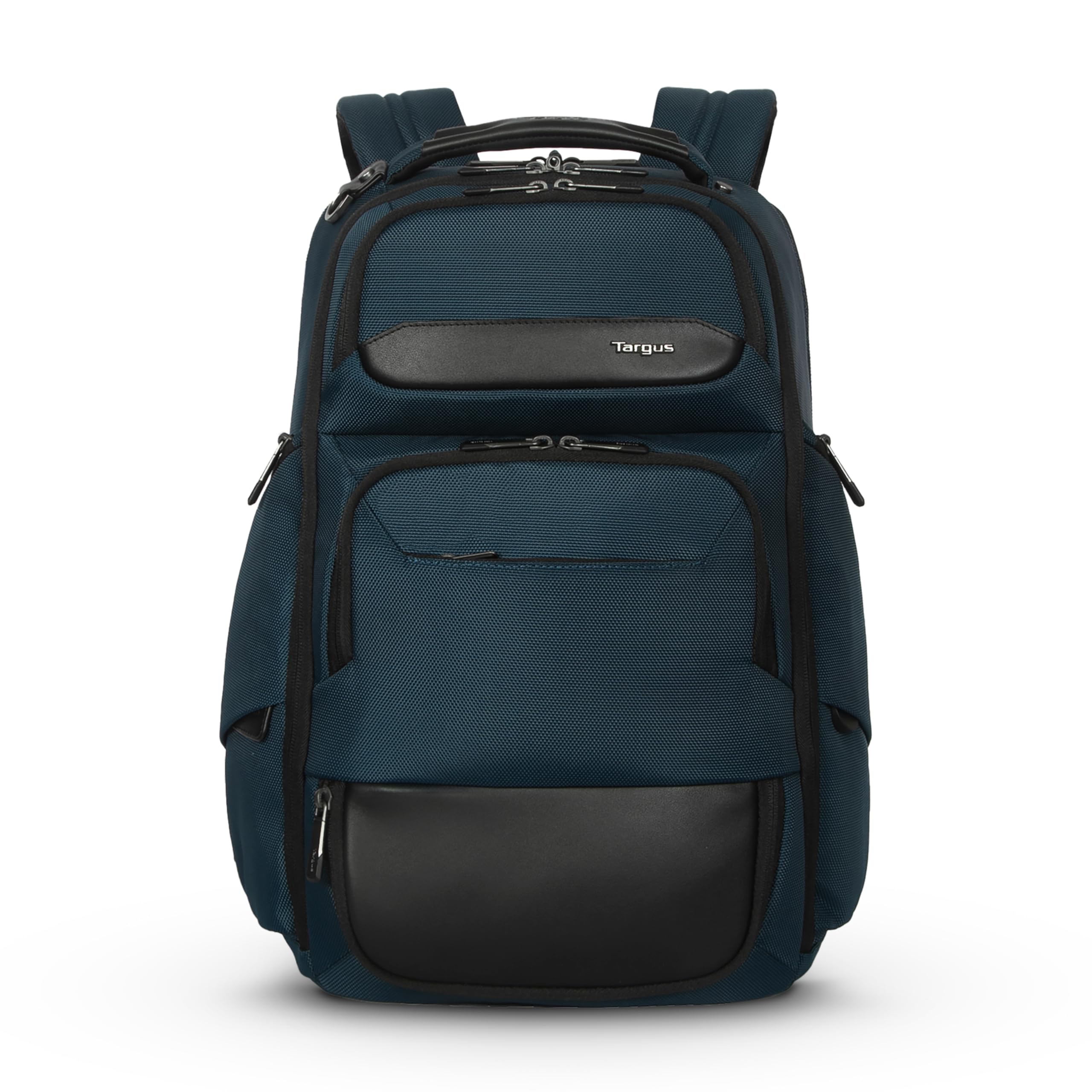 HeritageLuxe Backpack 15-16” – Blue Laptop Bag with SafeSling Protection, RFID Pocket, USB-C Charging, Tracker Slot, Eco Fabric, Leather Accents - TBB65602GL