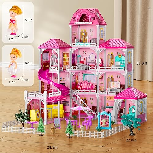 Miniatura 5 de Villa - Juguetes para niñas de 2, 3, 4, 5, 6, 7, juguetes para interiores y exteriores para edades de 3 a 8 años con 2 muñecas, juego de simulación