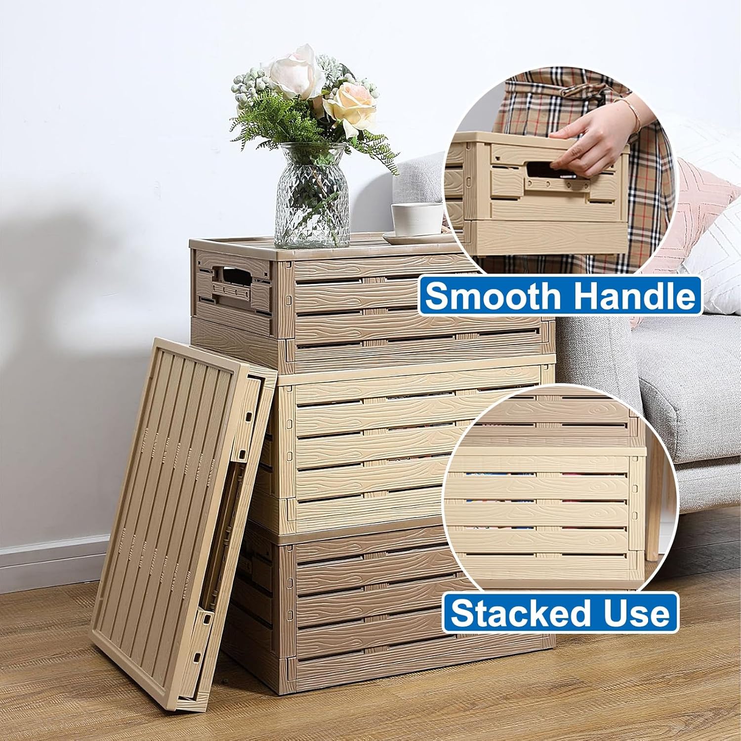 Under Bed Storage Boxes, Foldable Under Bed Storage Containers, PP Plastic, Washable, for Clothes, Books, Dolls(47x34x17cm/19x13x7in)
