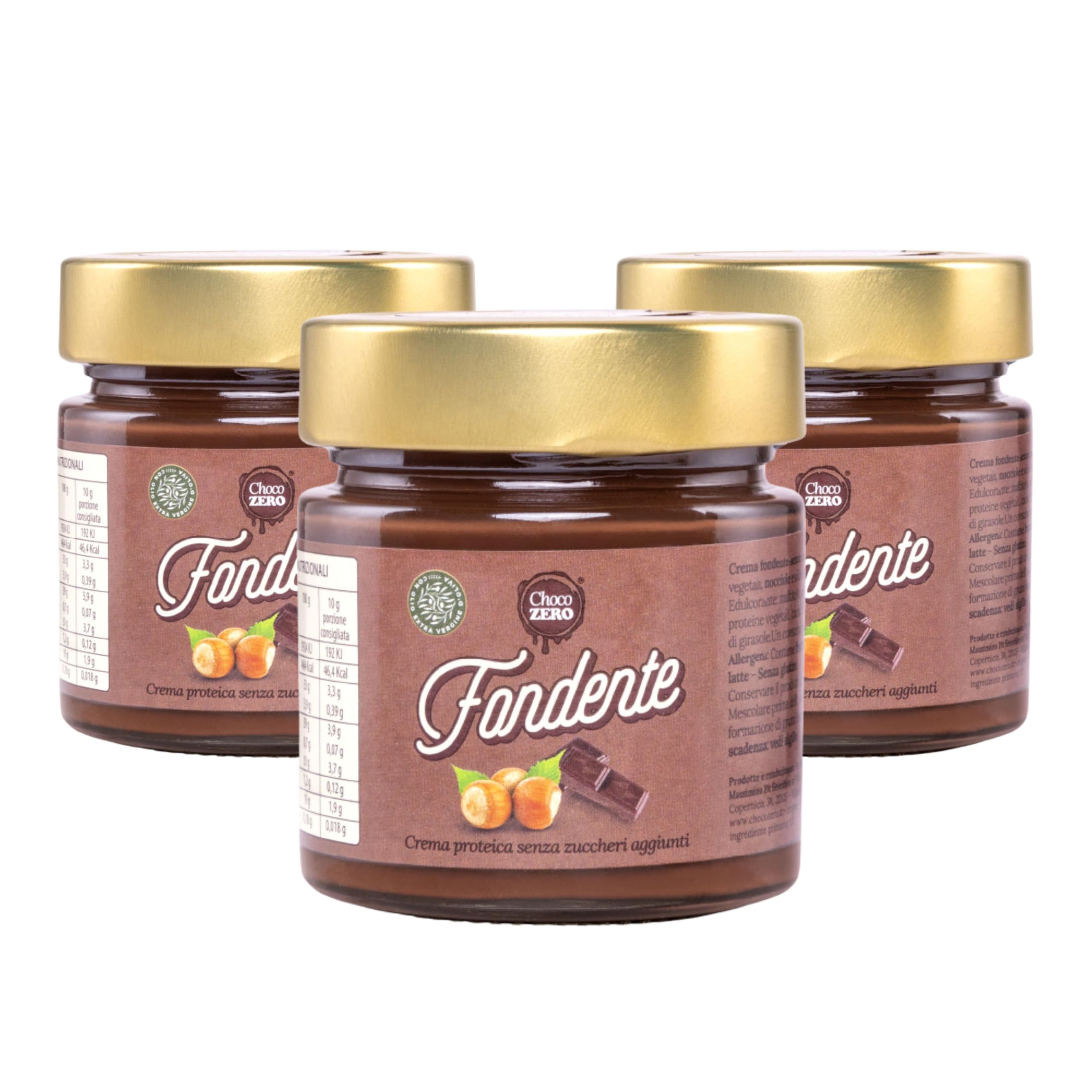 Choco Zero – Crema Proteica Crema Spalmabile Senza Zuccheri Aggiunti, Senza Glutine, Senza Lattosio, Vegano Vasetto da 200 g (3 Pezzi, Cioccolato Fondente)