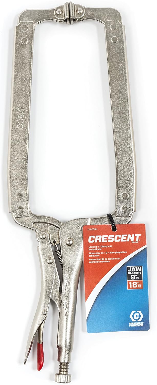 Crescent Locking C-Clamp - Heavy-Duty, Adjustable Metal Clamp with Compound Action & Hex Key Receiver - C18CCSN - 18", Red
