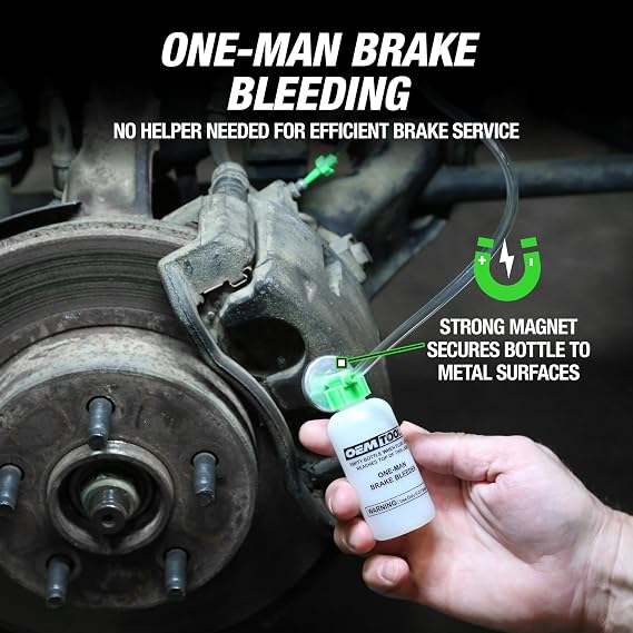 OEMTOOLS 25036 Bleed-O-Matic One-Man Brake Bleeder Kit, Featuring An Opaque Brake Bleed Bottle / Transparent Hoses and Tapered Fittings, No Mess Brake Fluid Bleeding , Multi color(Packaging May Vary)