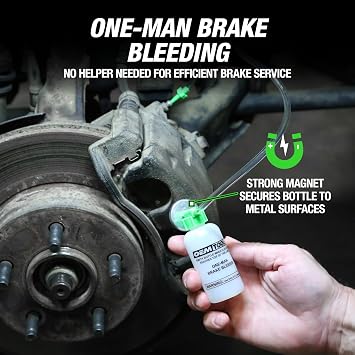 OEMTOOLS 25036 Bleed-O-Matic One-Man Brake Bleeder Kit, Featuring An Opaque Brake Bleed Bottle / Transparent Hoses and Tapered Fittings, No Mess Brake Fluid Bleeding , Multi color(Packaging May Vary)
