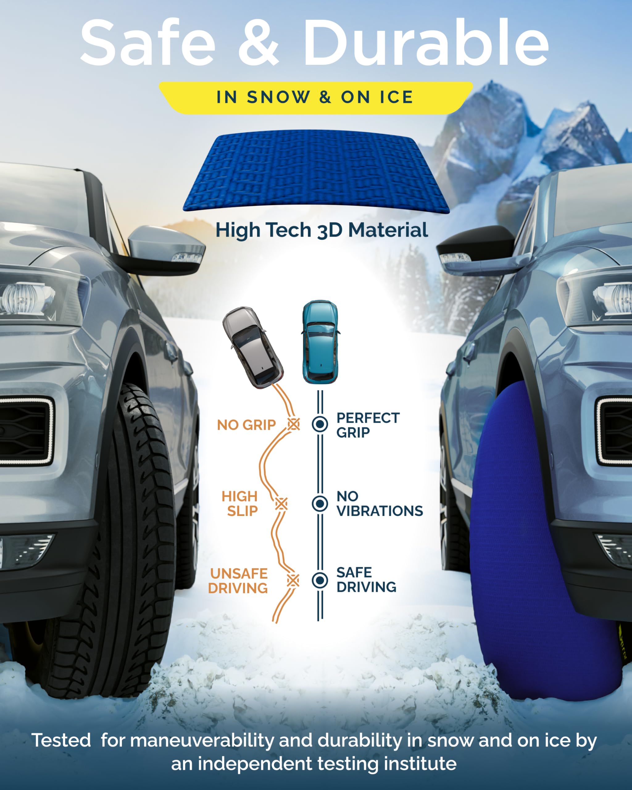 ARLUM Nova Calze da Neve Omologate Italia EN 16662-1 Catene da Neve in Tessuto per Auto Taglia L R14 R20