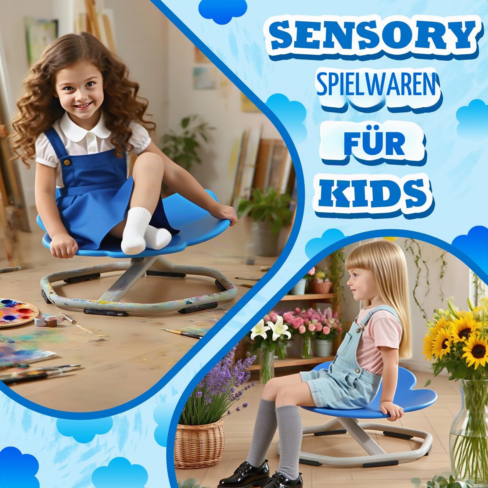 Karussell Kinder-Drehstuhl 360°,Balance Drehhocker zur Förderung von Koordination & Gleichgewicht,Sensorikspielzeug für Jungen/Mädchen,Ideal bei Autismus & ADHS (Blau)