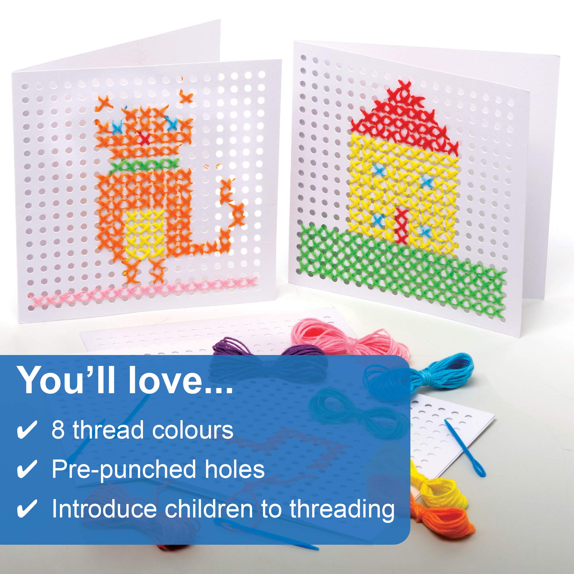Baker Ross AX682 Kit Cartoline Punto Croce - Confezione da 6, Artigianato per bambini da cucire e decorare