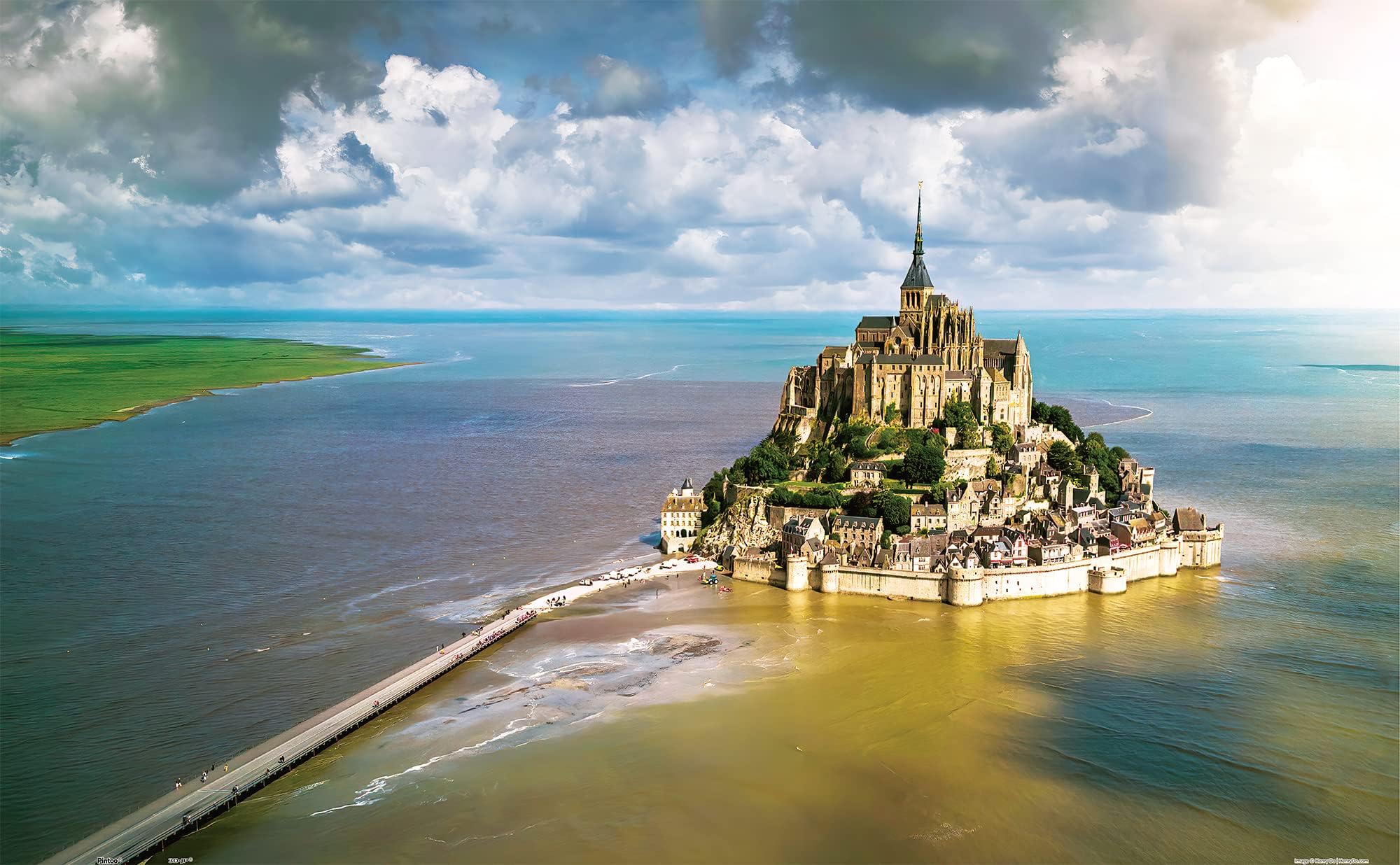Jigsaw Puzzles 1000 Piece for Adults - HenryDo - Aerial Photography - Mont Saint Michel Island, France Beautiful Plastic Puzzle for Home Decor Zero Dust Easy Storage [H3035]