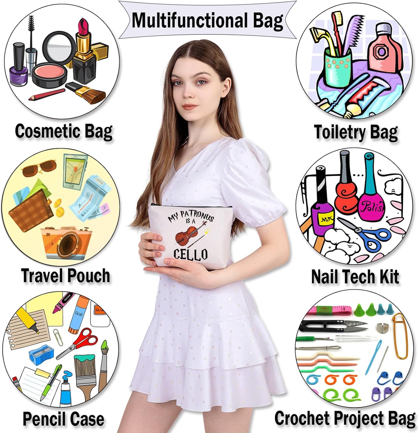BDPWSS Funny Cello Gift Cello Player Gift Cellist Musician Gift Orchestra Cello Lover Gift My Patronus Is A Cello Makeup Bag (Patronus is cello bag), CB1-10015