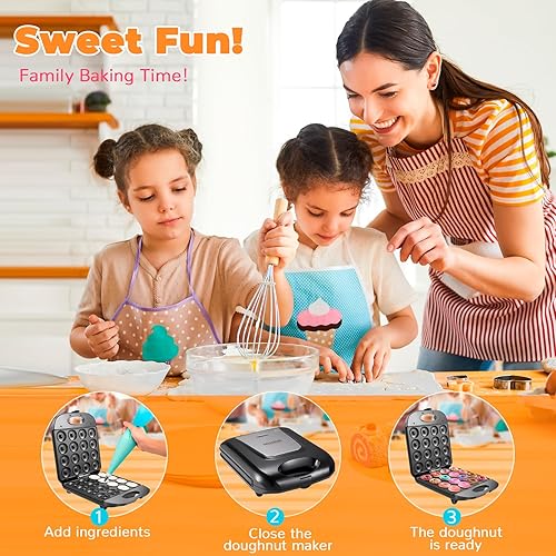 Miniatura 5 de Mini máquina para hacer donas, máquina pequeña para hacer donas de 16 agujeros, mini máquina para hacer panqueques para desayunos, aperitivos,