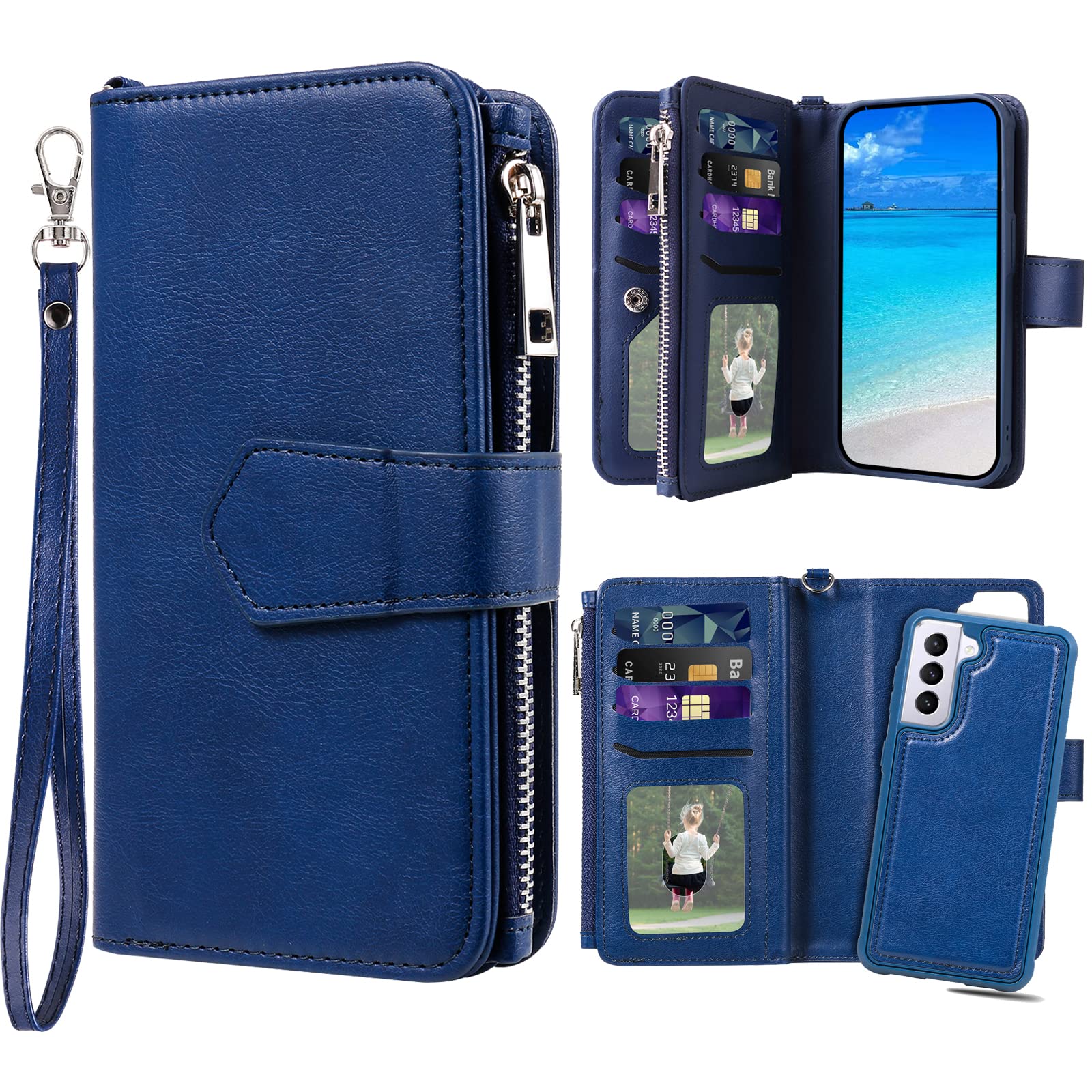 JZASES Case for Galaxy S21, 2 in 1 Magnetic Detachable Wallet Case, PU Leather Phone Case Cover with Card Holder for Samsung Galaxy S21, Blue