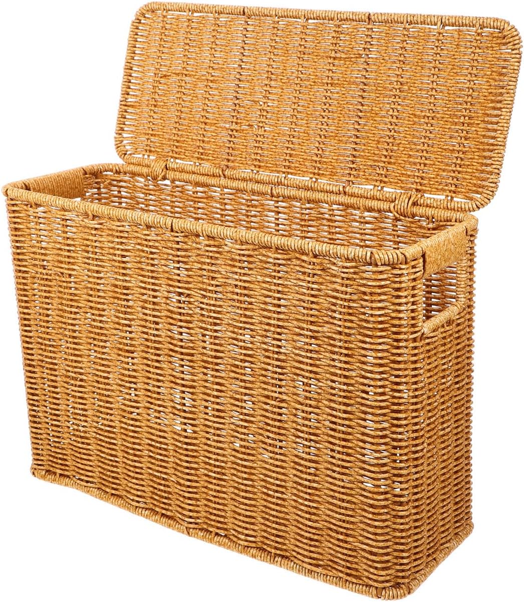 Alipis Woven Magazine Basket Natural Wicker Magazine Rack Rectangular Wicker Newspaper Holder Rattan Toys Organizers Decorative Storage Bin for Home Office Closet Decor