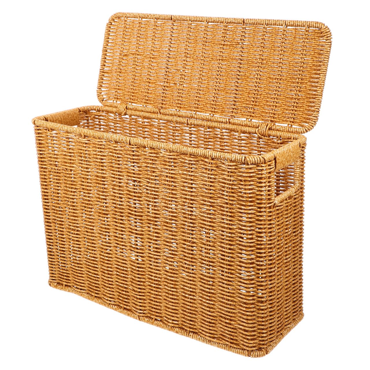 Holibanna Narrow Wicker Storage Box with Lid - Space-Saving Crimp Storage Basket for Magazines and Sundries in Living Room