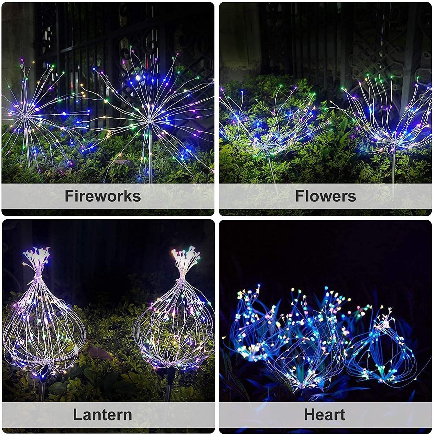 Outdoor Solar Garden Lights,Firework Lights 4 Pack Waterproof Decorative Pathway Lights,120Led Firefly Lights Solar Outdoor Decor for Courtyard Garden Party Yard Decorations Outdoor,Colorful