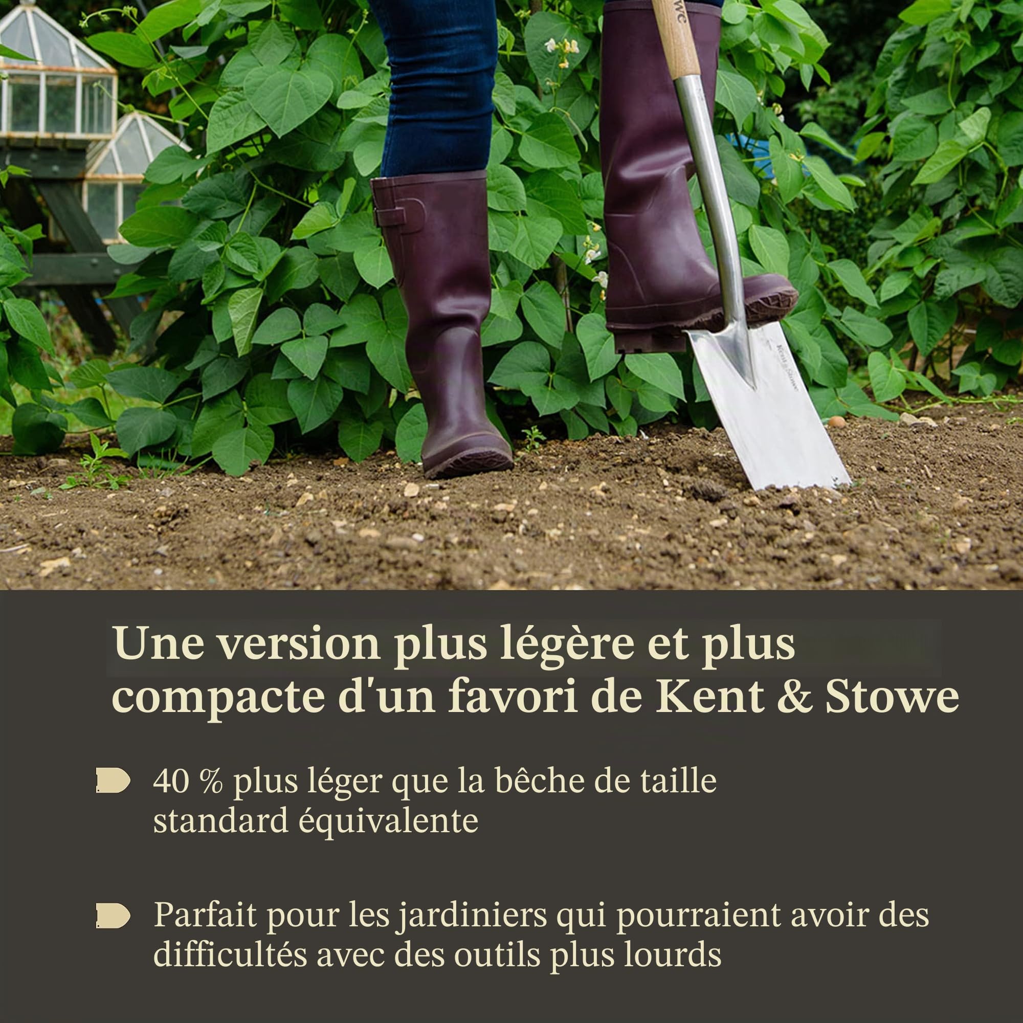 Kent & Stowe Garden Life Bêche en Acier Inoxydable légère et compacte de Style Traditionnel pour Toute l'année en Acier Inoxydable et Bois de frêne