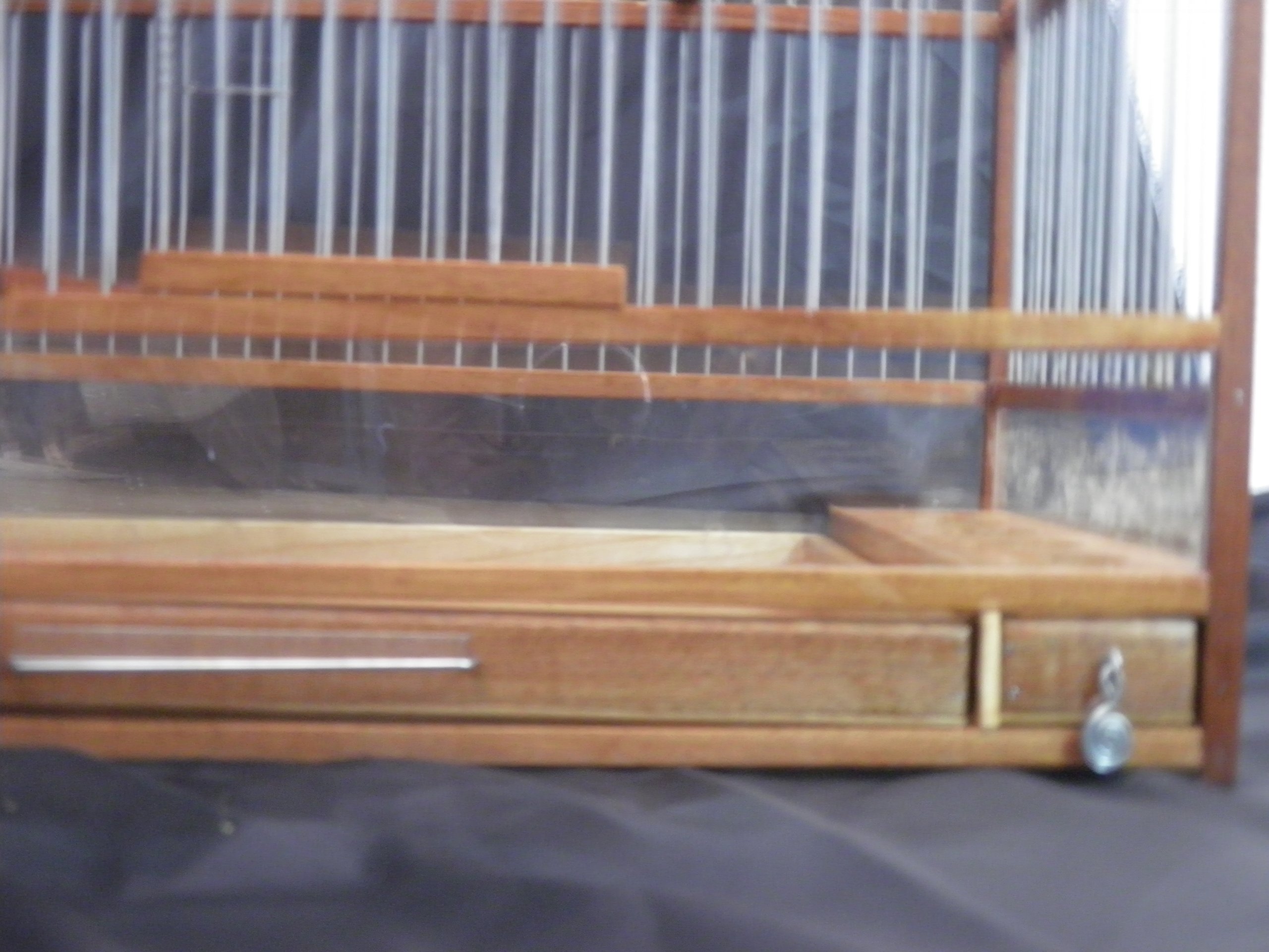 Grande cage à oiseaux en bois fabriquée à la main, plateau coulissant, plexiglas