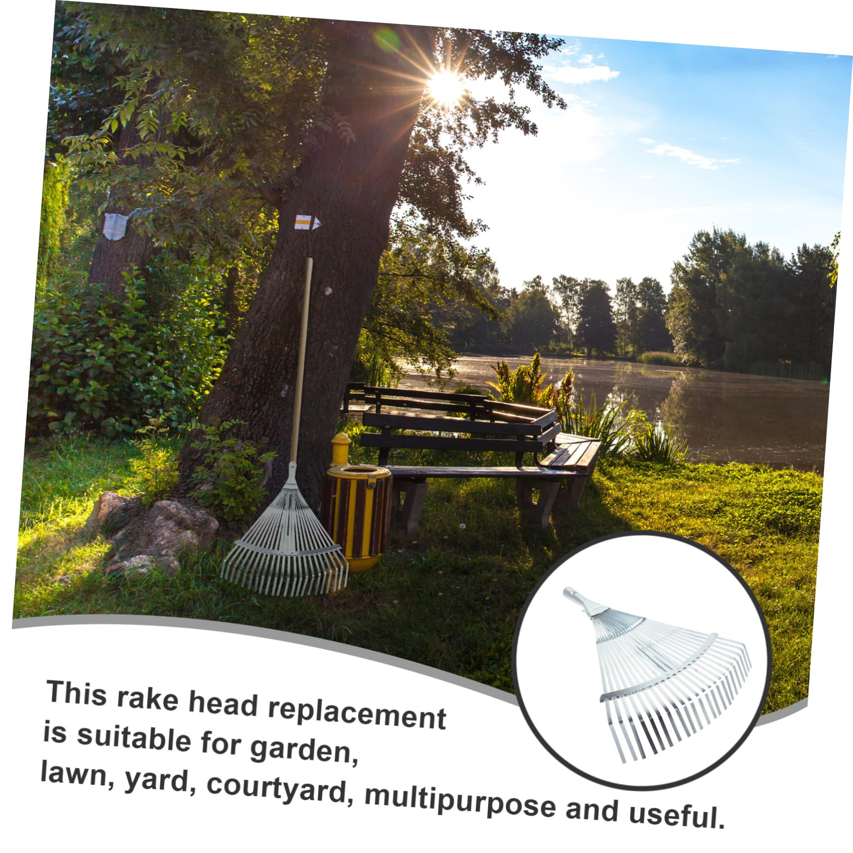 Verstellbarer Metall Laubrechenkopf für Rasen 22 Zähne 29-46cm Robust aus Kohlenstoffstahl Klappbar für Gartenarbeit und Hof