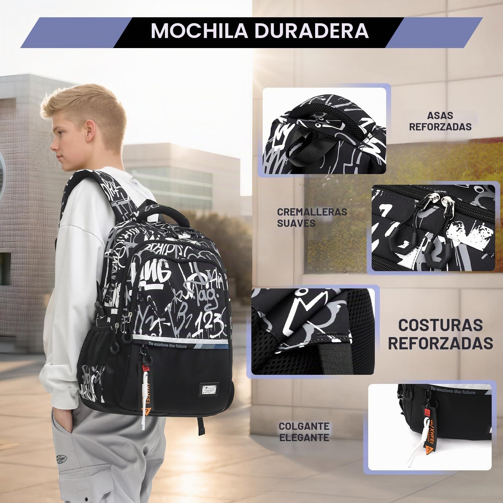Amythe Mochilas Escolares Adolescentes - 32 Litri Mochila Colegio Niño 11-17 años, Mochila Portatil 16 Pulgadas para Chicos, Mochila Instituto Casual de Moda, Apta para Carro -Negro