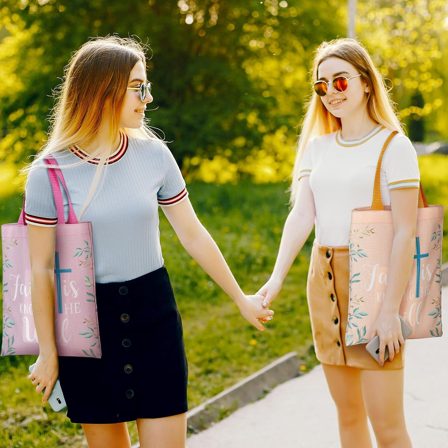 24 Pcs Christian Gift Bible Tote Bags for Women Religious Gift Small Bags Bulk 4 Colors Floral Christian Canvas Tote Religious Reusable Bible Verse Book - Image 6