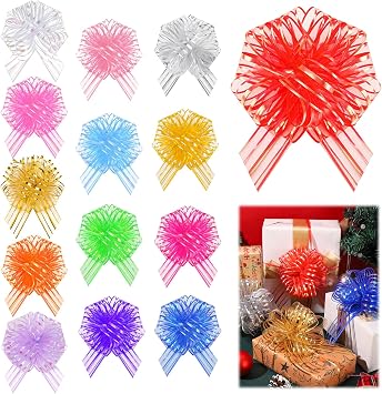 14 Pcs Large Organza Pull Bows, 6 Inch Mixed Color