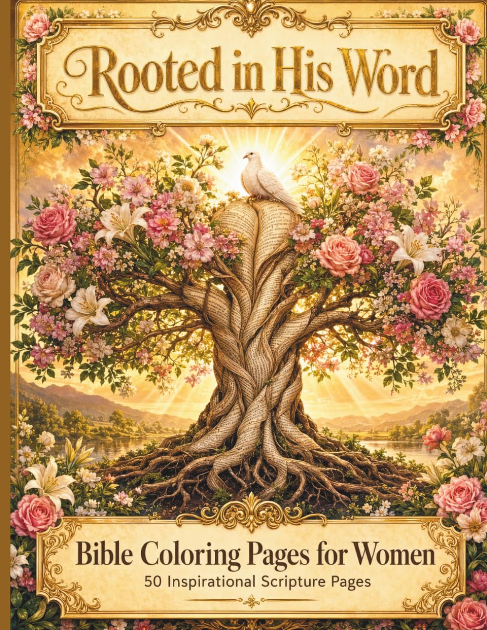 Rooted in His Word: Bible Coloring Pages for Women | 50 Inspirational Scripture Pages: A Peaceful Coloring Journey for Relaxation, Faith, and Reconnection with God