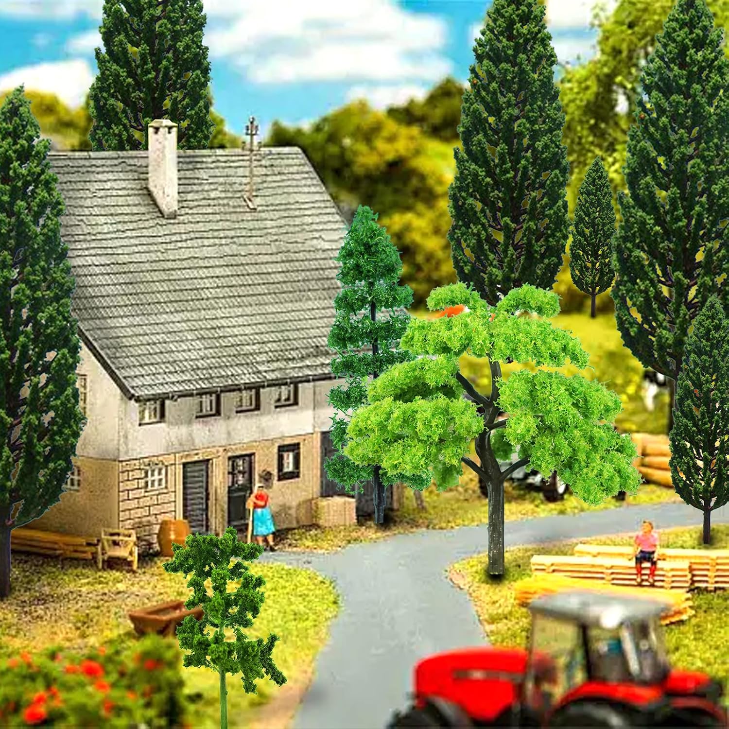 Mixed Model Trees, 42pcs, Diorama Supplies, Fake Mini Trees, Trees for Diorama for Village, Architecture, Natural Green Landscape, Railroad Scenery, DIY Crafts