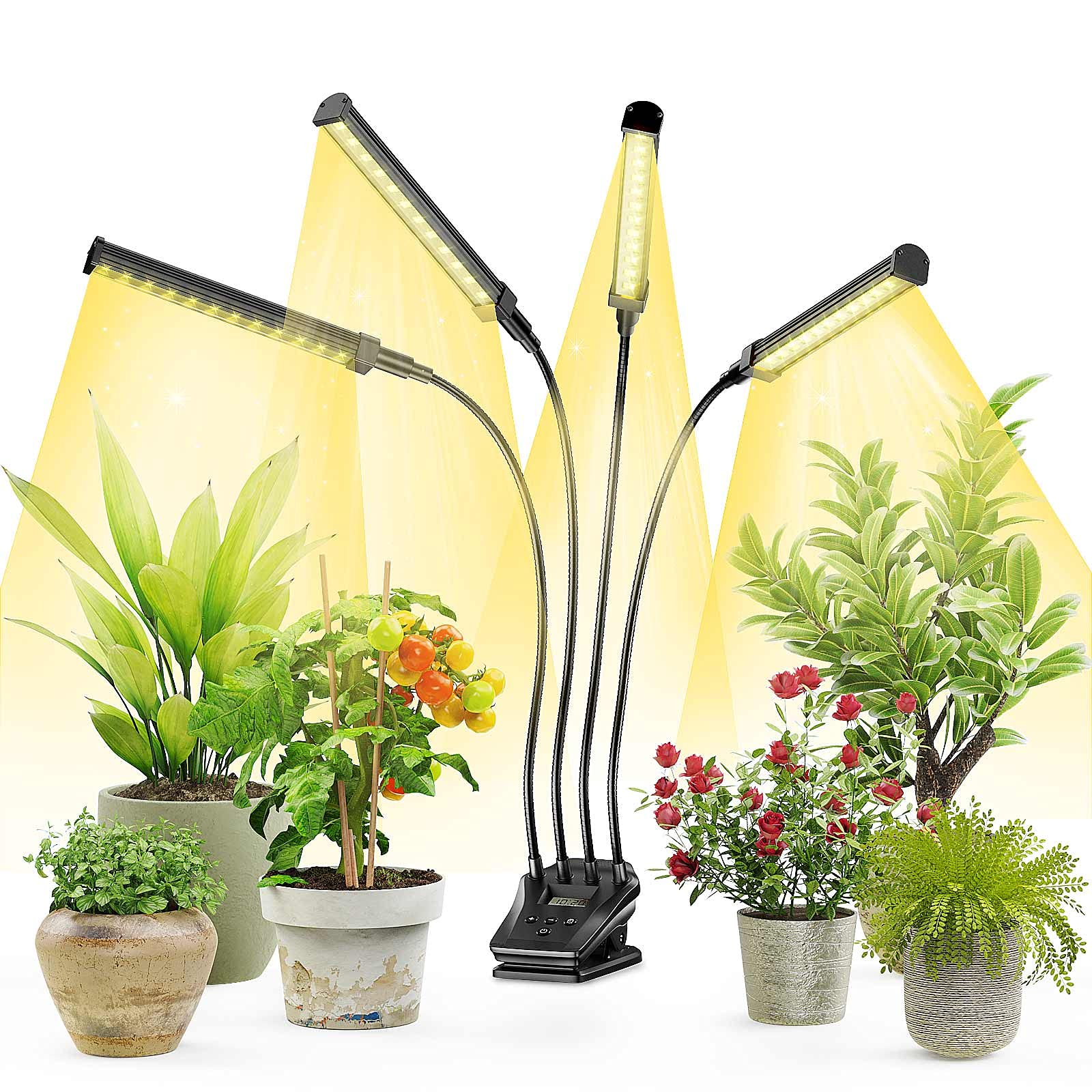 Grow Lights for Indoor Plants, Clip on Grow Light with LCD, 0-24H Timer, 10%-100% Brightness Setting, 4 Switch Modes, Plant Grow Light for Succulents, Seedlings-Black