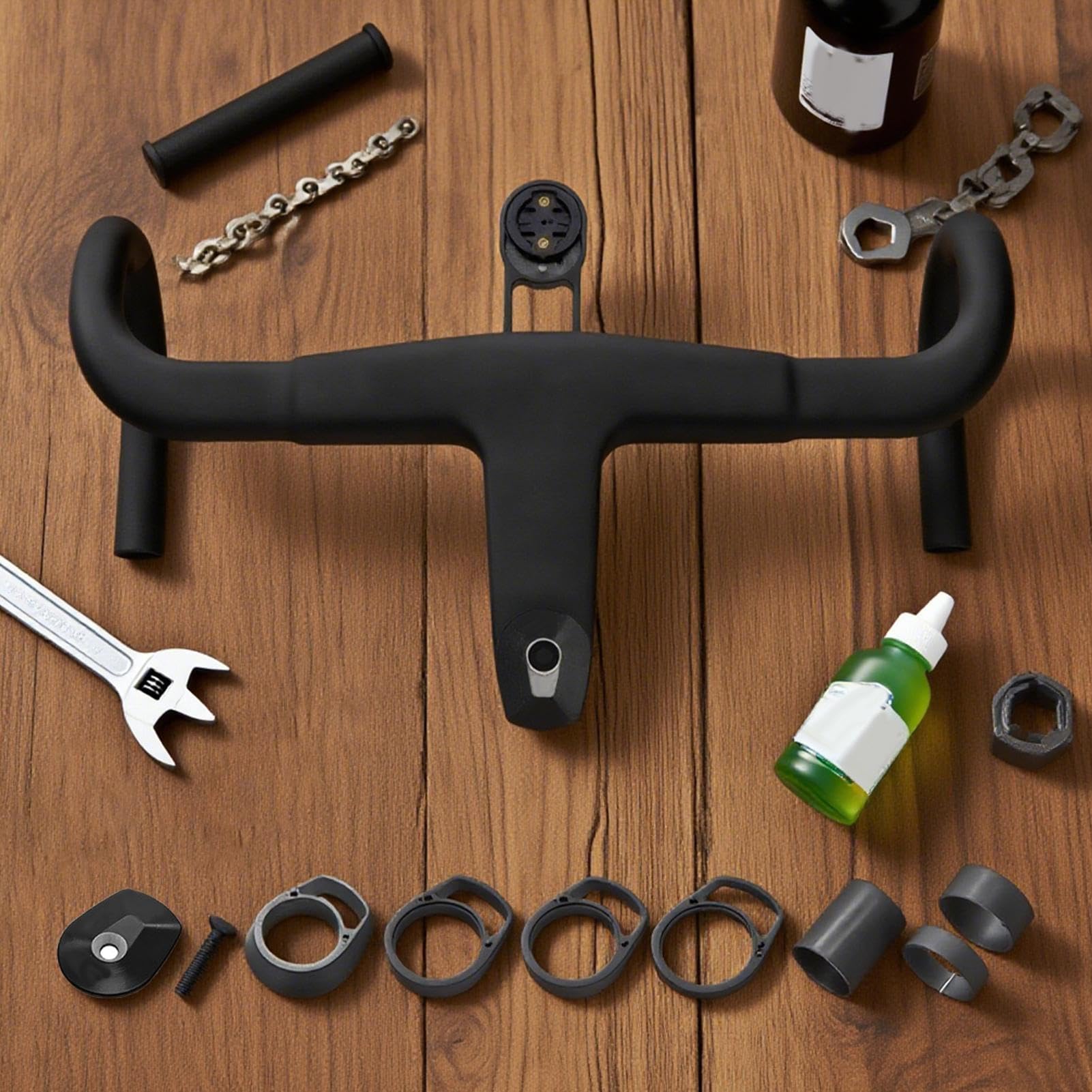 Racing Handlebar, Road Bike Stem, , ergonomiczna geometria włókna węglowego, stabilna kontrola, przenośna, kompaktowa osłona ze stopu metalu, uchwyt do montażu dla dorosłych, 400 x 90 mm, 400 x