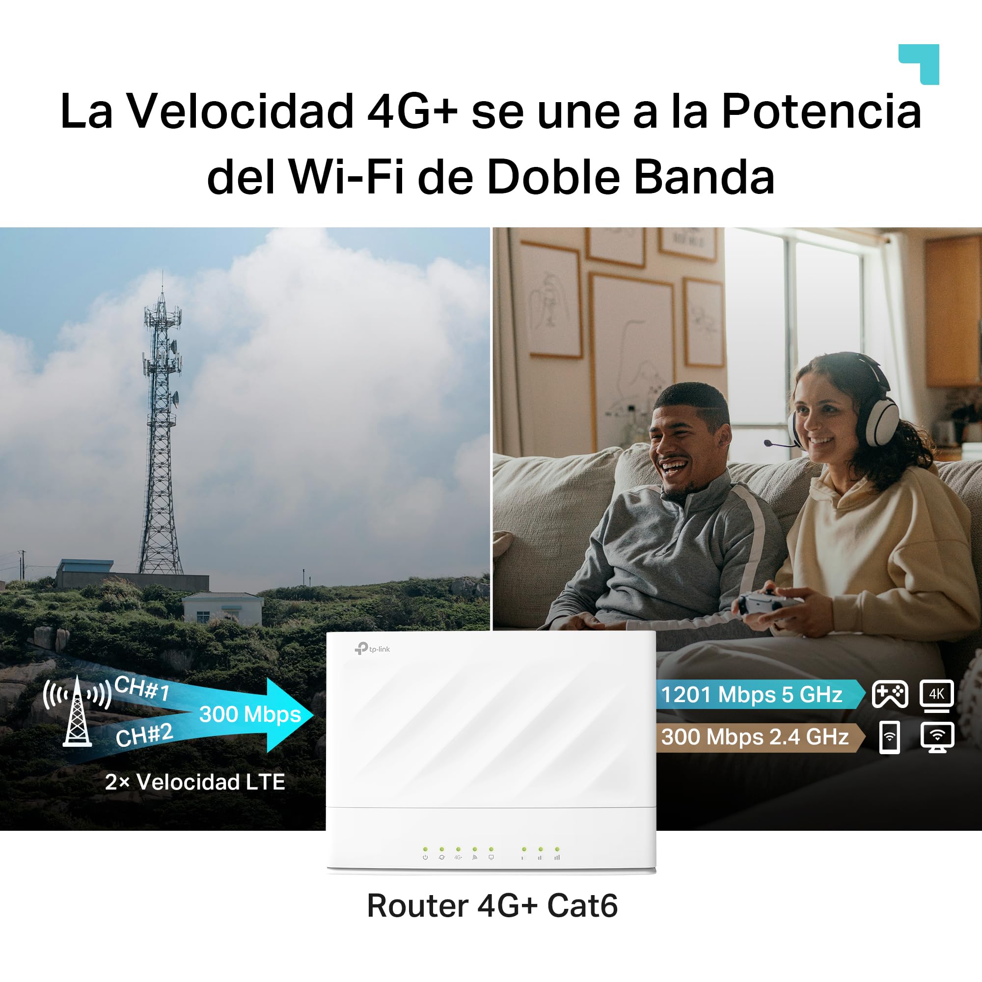 TP‑Link Archer MX1500 - Router 4G+ AX1500 LTE Dual Band – Velocidad hasta 1201 Mbps + 300 Mbps, Compatible con EasyMesh, App Tether, Ideal para hogares y oficinas sin Cable DSL