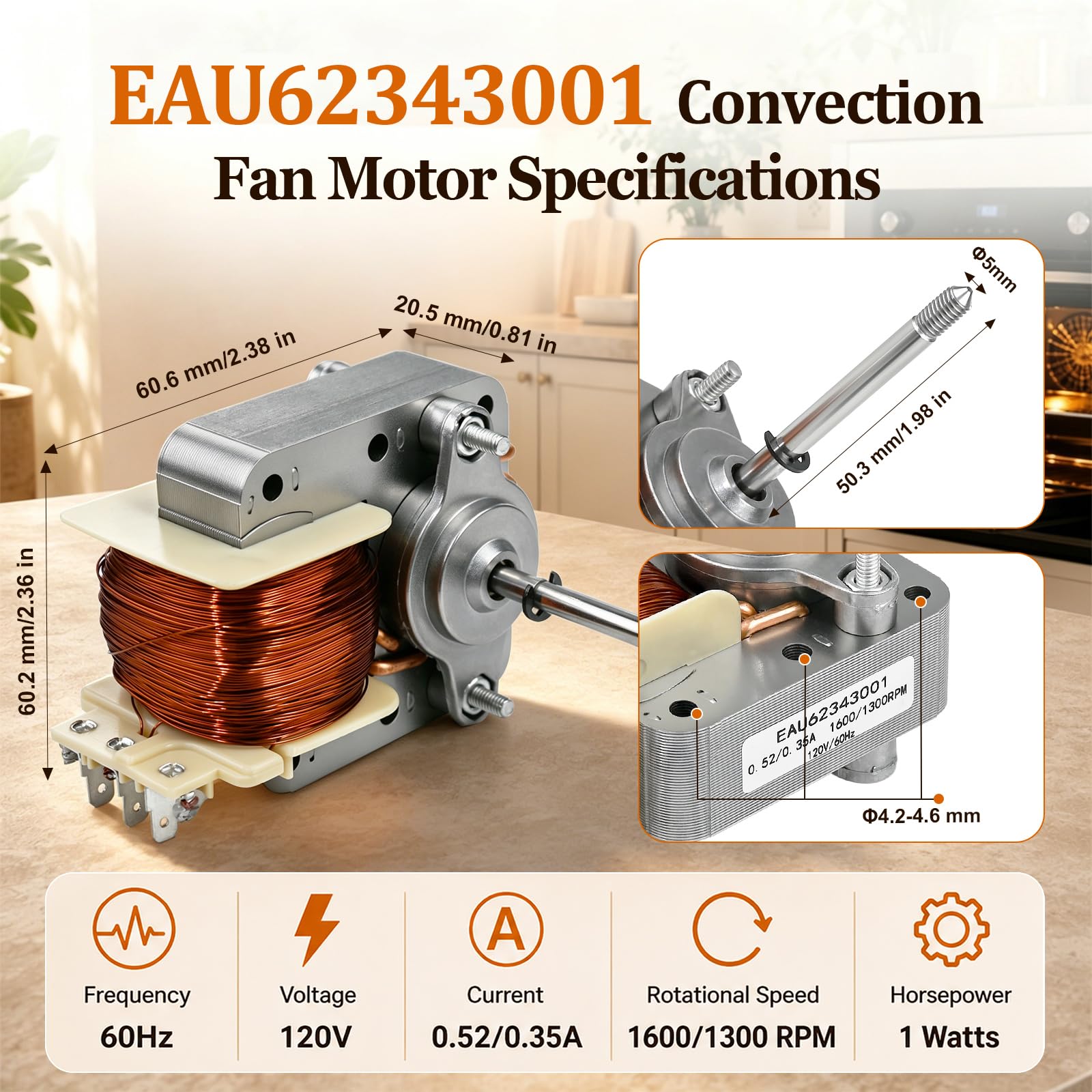EAU62343001 - Motor de ventilador de CA para horno de convección 4210279 EAP11761138 PS11761138 AP6028831 ALG53804 PD00038307. Compatible con LG LTG47155. ST LDG43 15ST, etc