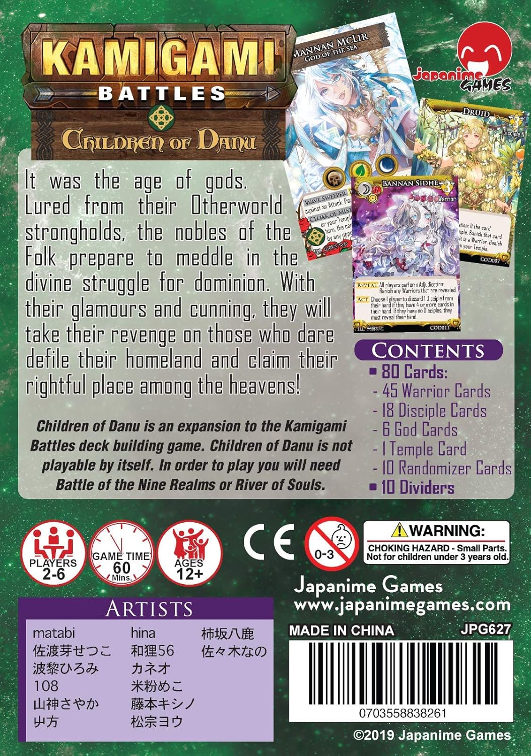 Japanime Games Kamigami Battles: Children of Danu | Pick Your Favorite God/Goddess and Fight for Your Favorite Pantheon | Deck-Building Card Game | 2-6 Players | Age 12+ | 45 min Play Time