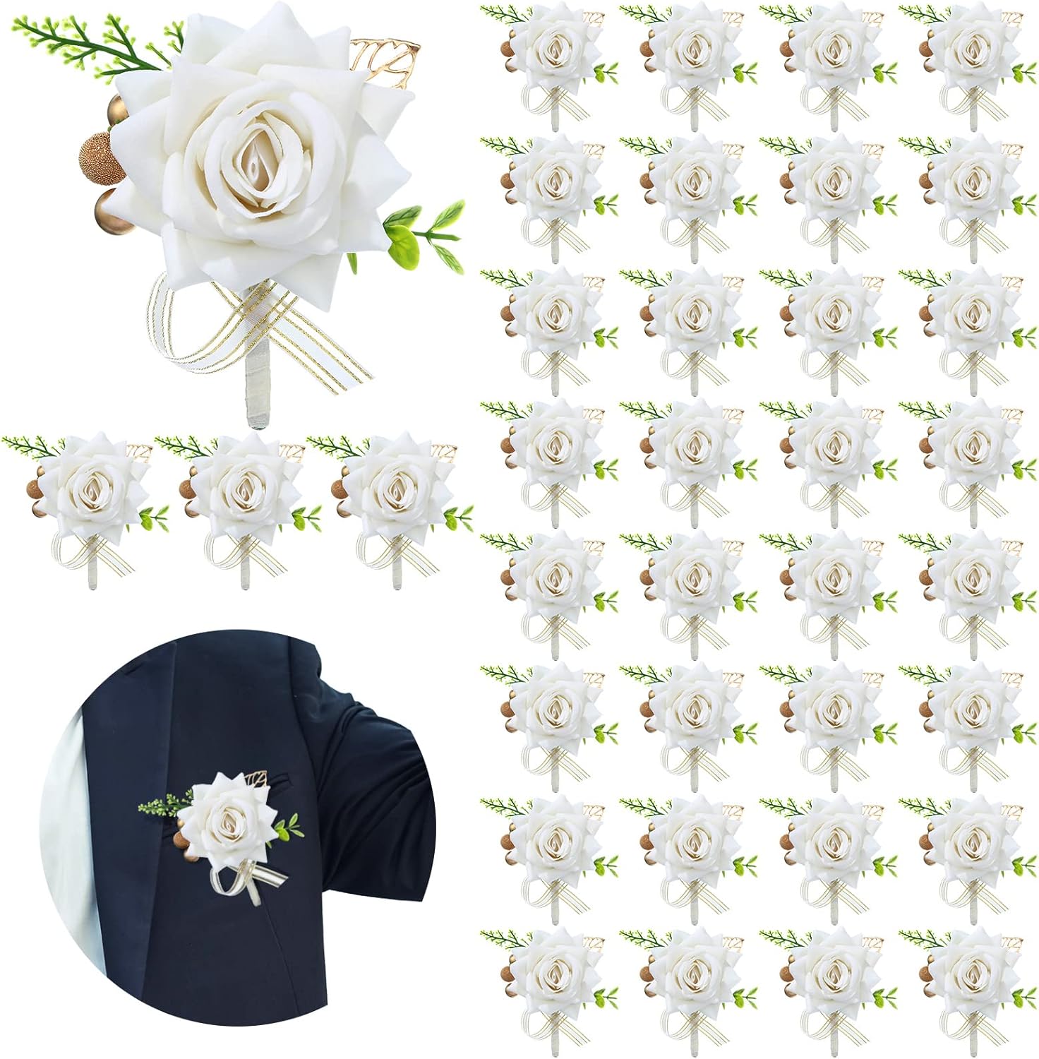 36 Set Rose Boutonniere for Men Wedding Rose Boutonniere