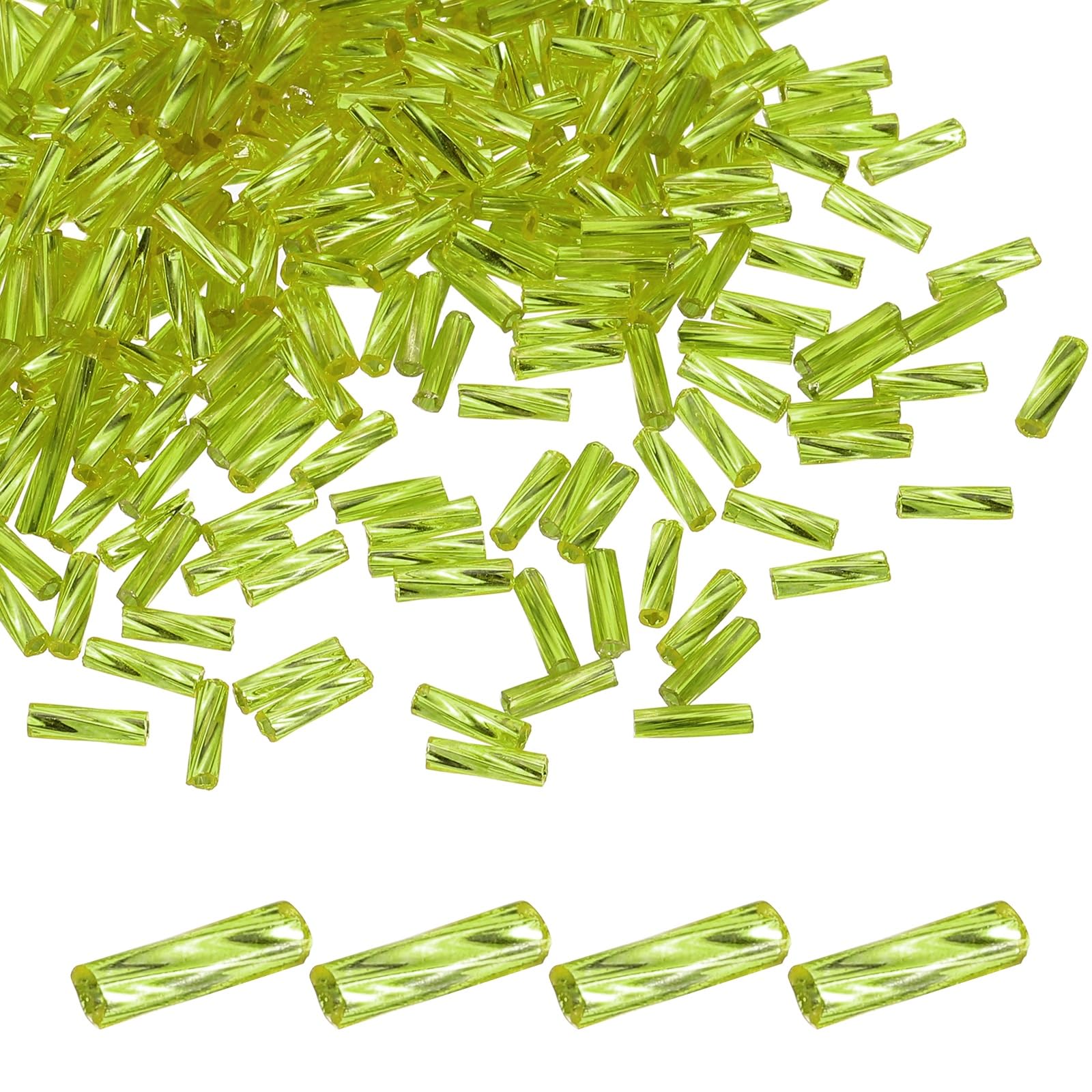 sourcing map 1500Pcs Glass Bugle Beads, 6x2mm Tube Mini Loose Glass Seed Spacer Bead Embroidery Beads for DIY Craft Projects Earrings Necklaces Bracelets Jewelry Making, Clear Grass Green