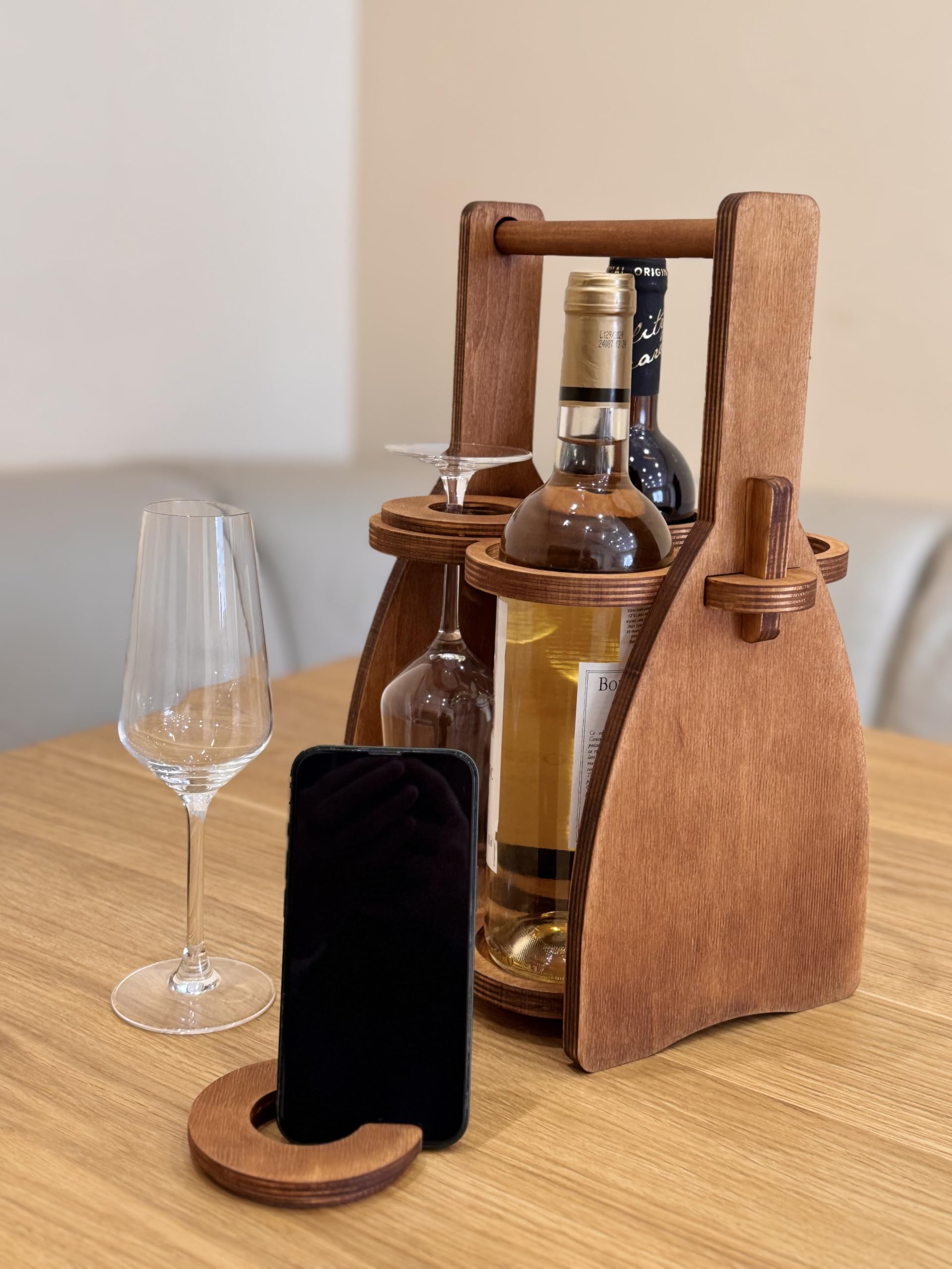 Weinflaschenhalter aus Holz – Bierträger – Trink-Schreibtisch-Zubehör – Wein-Organizer für Herren – Glas-Tablett-Halter – Weinaufbewahrungsständer – Getränkehalter für Bier, für Wein