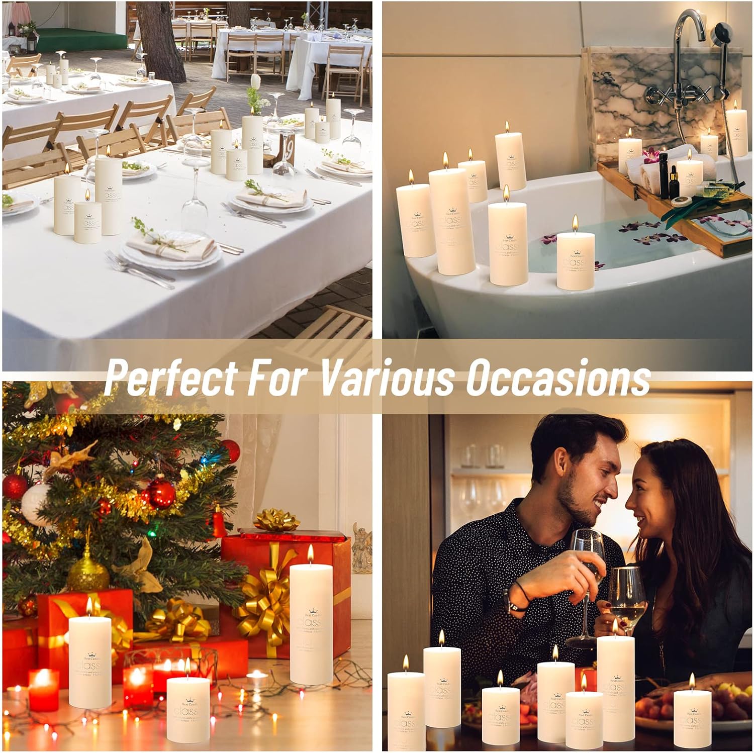 Sumind Set of 12 Poured Pillar Candles 3"x 4", 6", 8" Dripless Unscented Long Clean Burning Rustic Country Style for Wedding, Valentines, Home Decor, Relaxation, All Occasions(Ivory) - Image 7