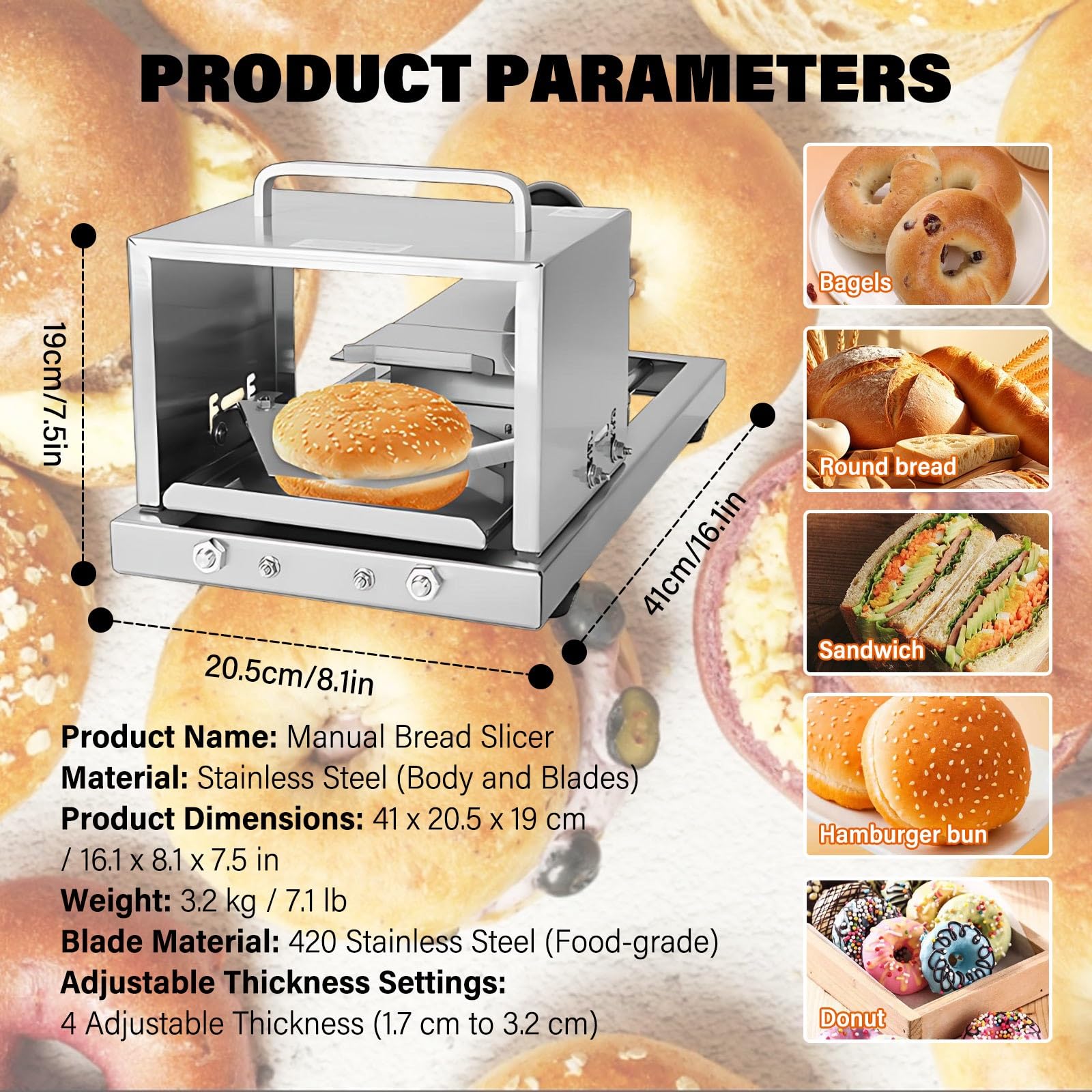 Manuelle Brotschneidemaschine Mit Edelstahlklingen Und Ersatzklinge Für Gleichmäßige, Präzise Brotscheiben - Perfect Für Bagels Und Brötchen